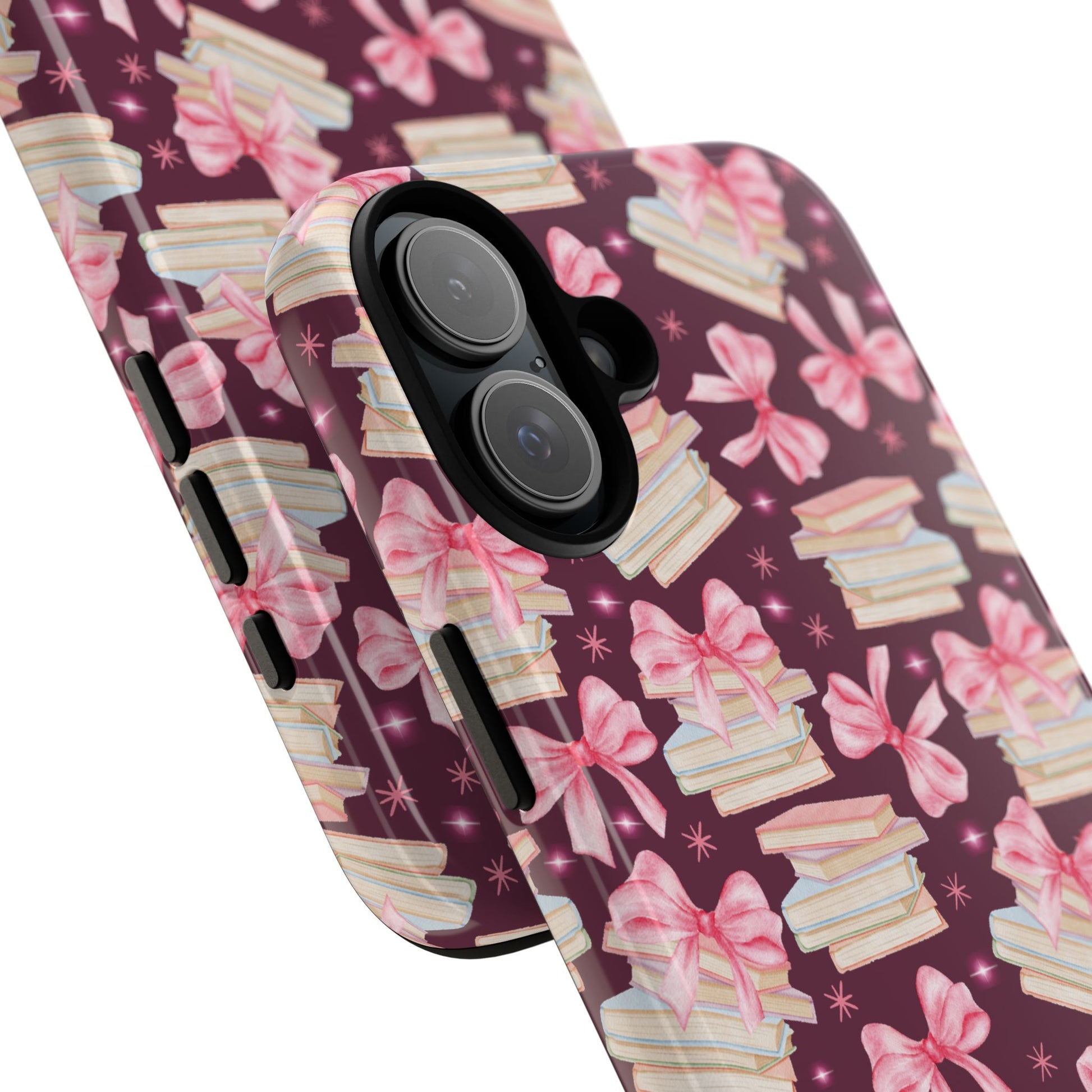 Coquette Pink Bows & Books Phone Case for iPhone 17 and Samsung, Pixel | Stylish Protective Cover Gift for Her Perfect for Floral Lover