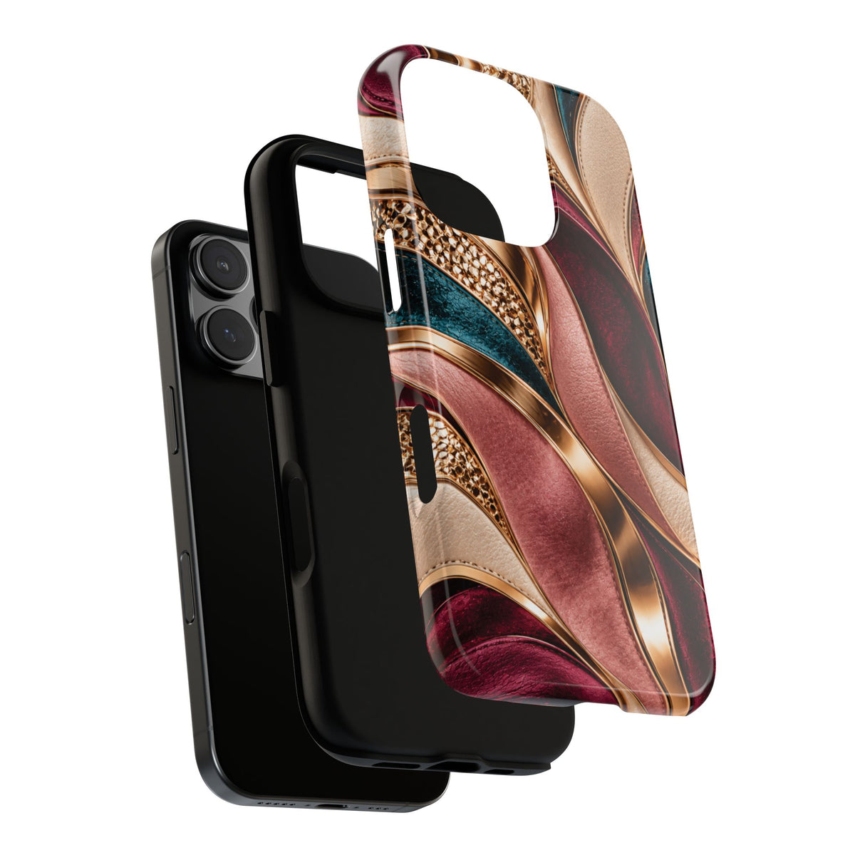 Lux Marble Waves Phone Case Metallic Burgundy, Teal Gold Protective Cover iPhone 18