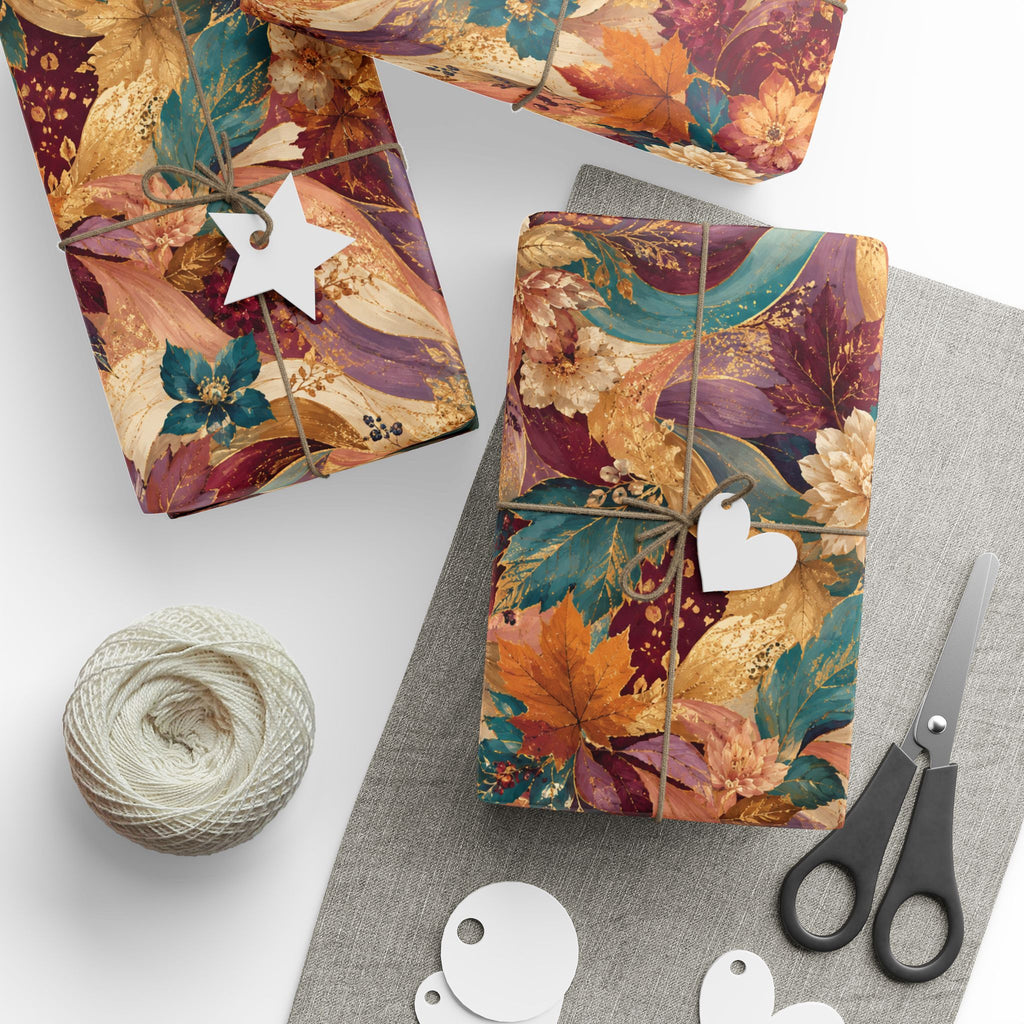 Autumn Floral Swirl Wrapping Paper - Fall Leaves & Bouquet Gift Wrap
