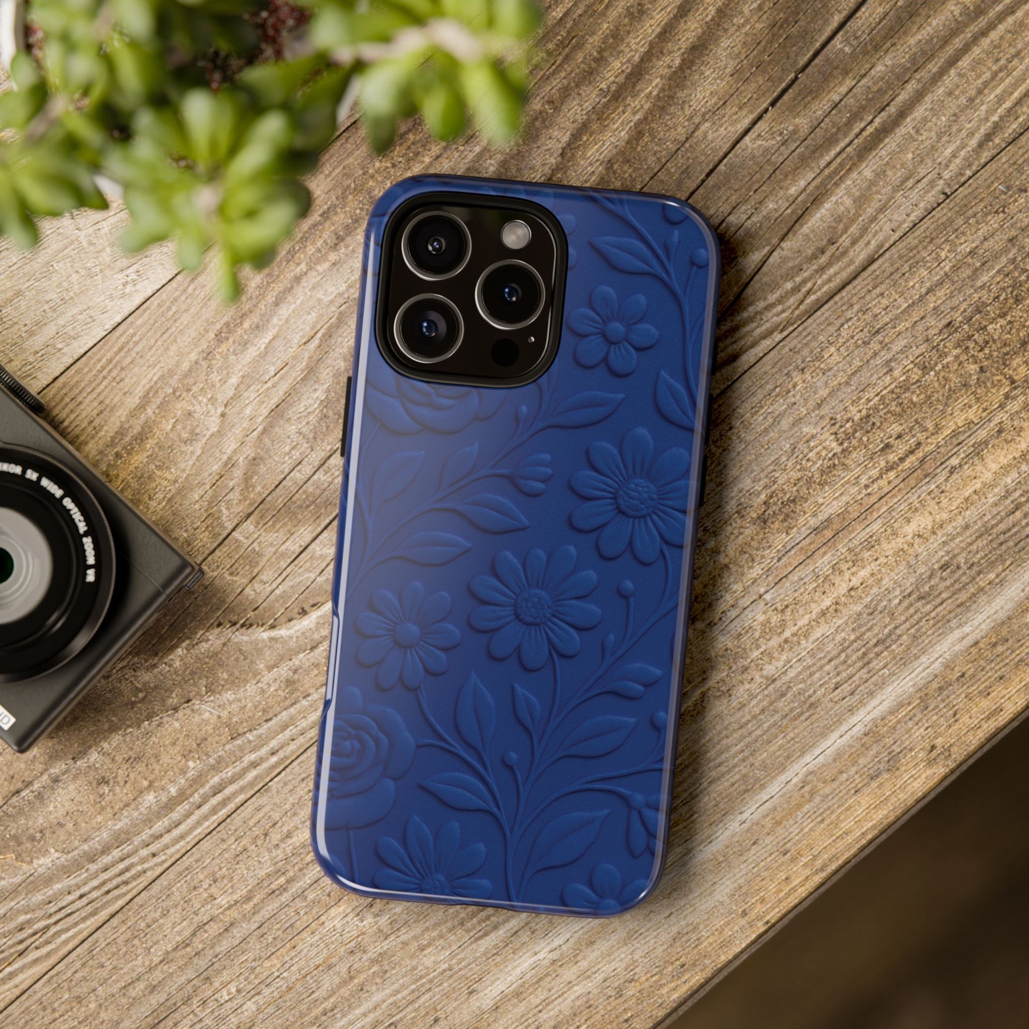 3D Illusion Floral Cobalt Blue Phone Case Elegant Raised Flower Design, Seamless Textured Look, Durable & Stylish Protection for iPhone and Android Models Fits iPhone & Samsung Models