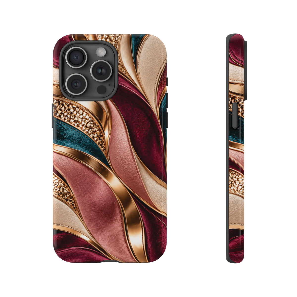Lux Marble Waves Phone Case Metallic Burgundy, Teal Gold Protective Cover iPhone 18