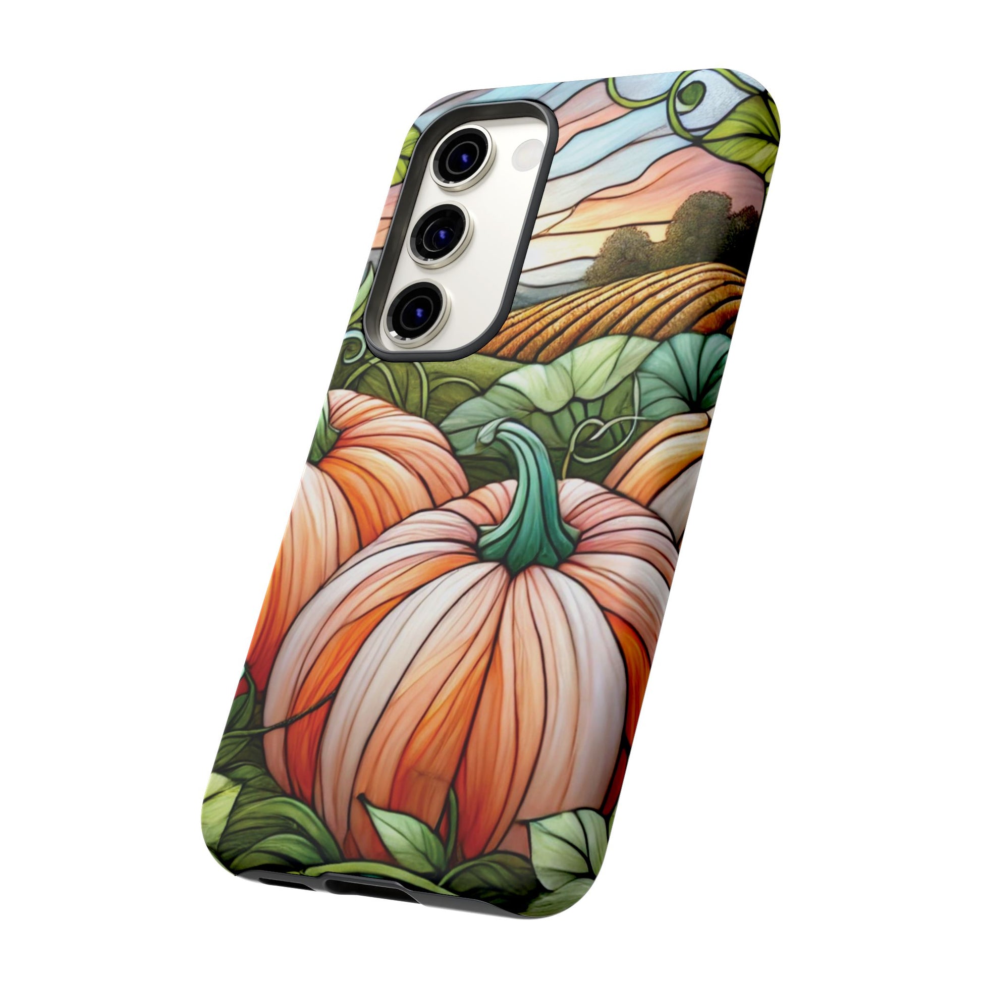 Pumpkins Phone Case Fall Faux Stained-Glass Thanksgiving Cover Pumpkin Lovers Gift for Galaxy S 24 23 22 21 Pixel 5 6 7 8 iPhone 17 , 16 15 14 13 12 Samsung iPhone Samsung Gift for Her