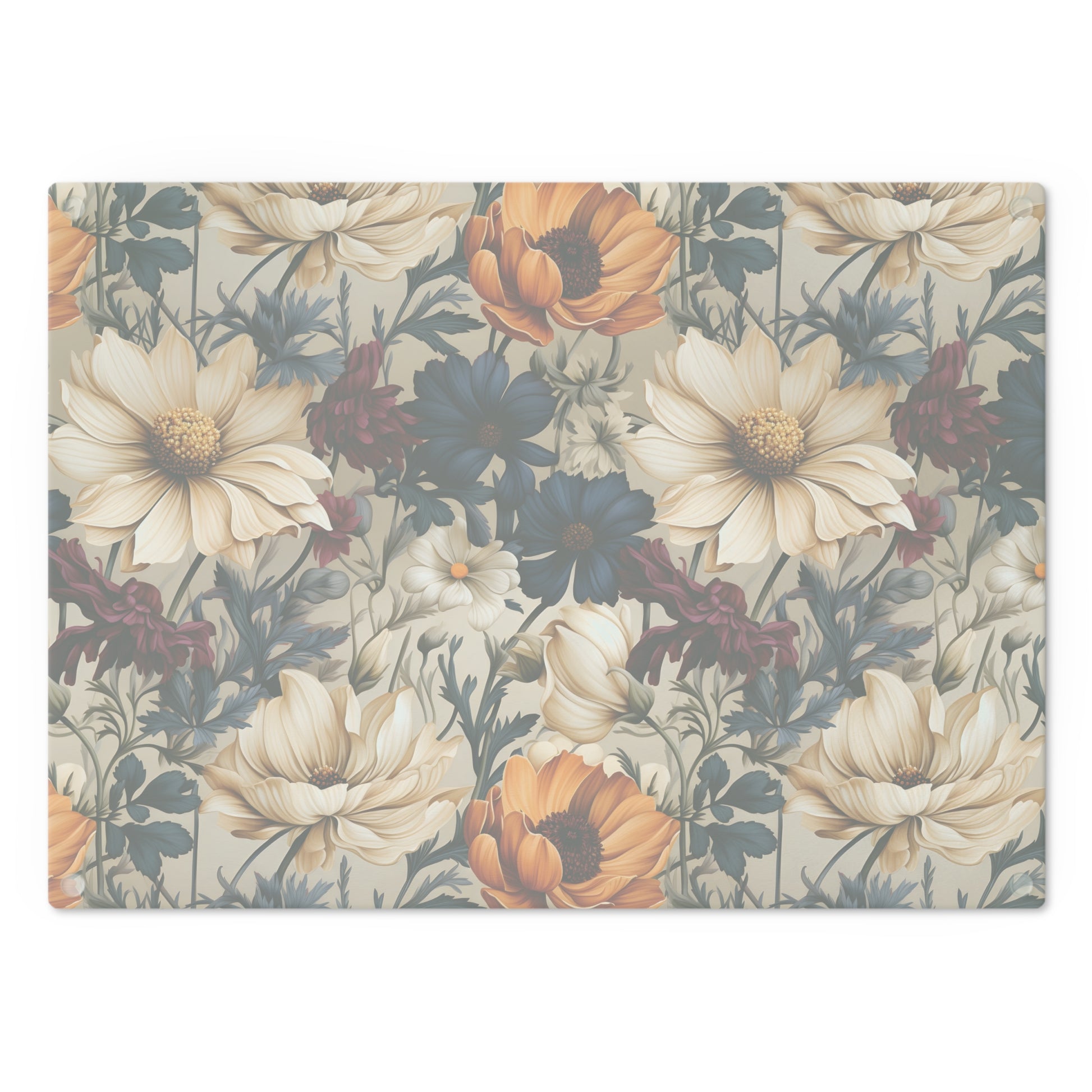 Durable Tempered Glass Cutting Board – Elegant Winter Floral Design | Heat-Resistant, Non-Slip, Stylish Kitchen Decor Navy, Amethyst, White & MorePerfect for Kitchen Prep, Chopping, and Serving with Style - MRSBYVALLE