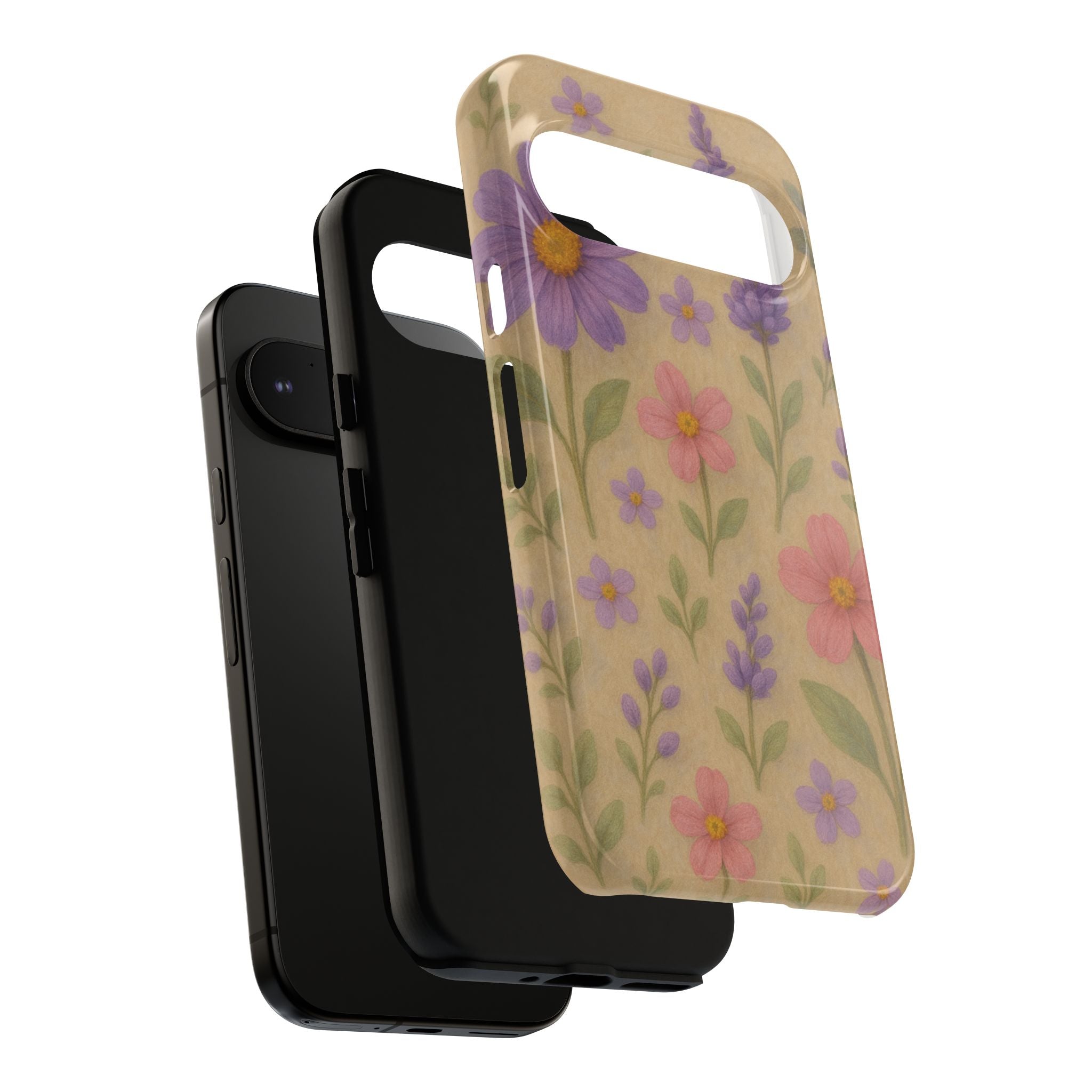 3D Illusion Wildflower Phone Case Cute Pastel Floral Design in Lavender, Pink, Mint Green – Aesthetic Protective Case for iPhone and  Android