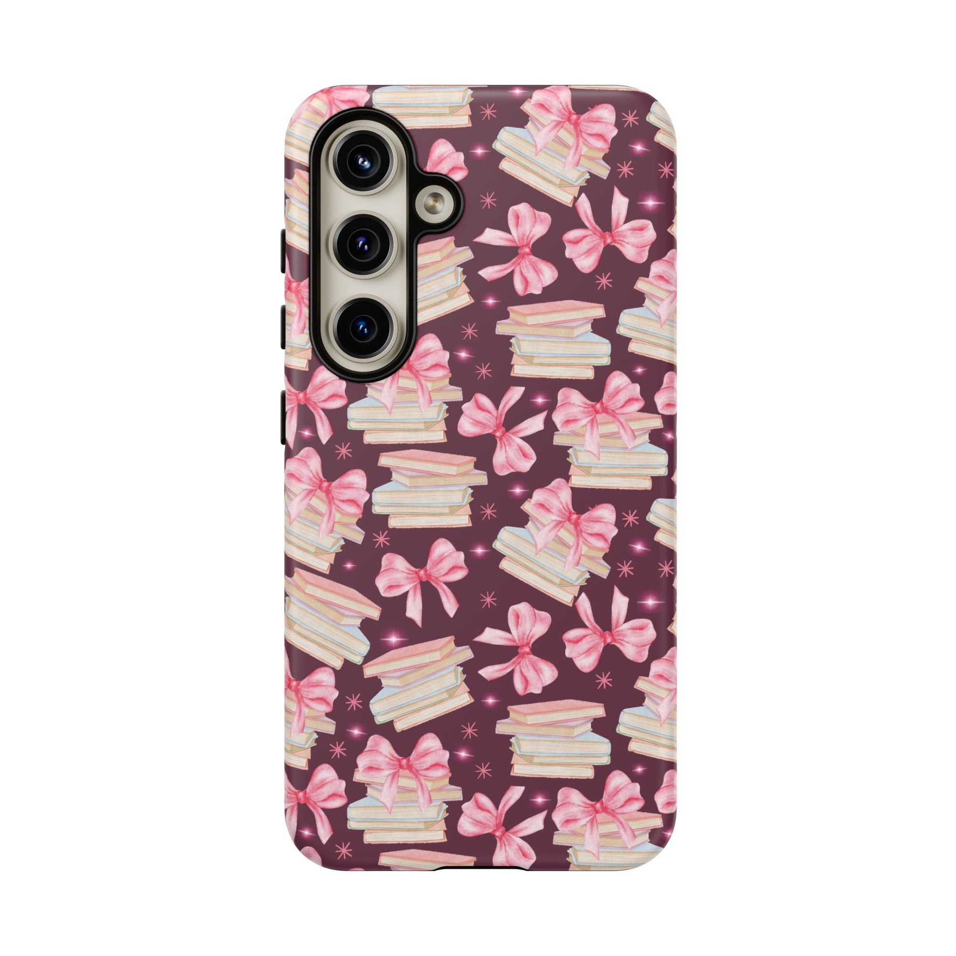 Coquette Pink Bows & Books Phone Case for iPhone 17 and Samsung, Pixel | Stylish Protective Cover Gift for Her Perfect for Floral Lover