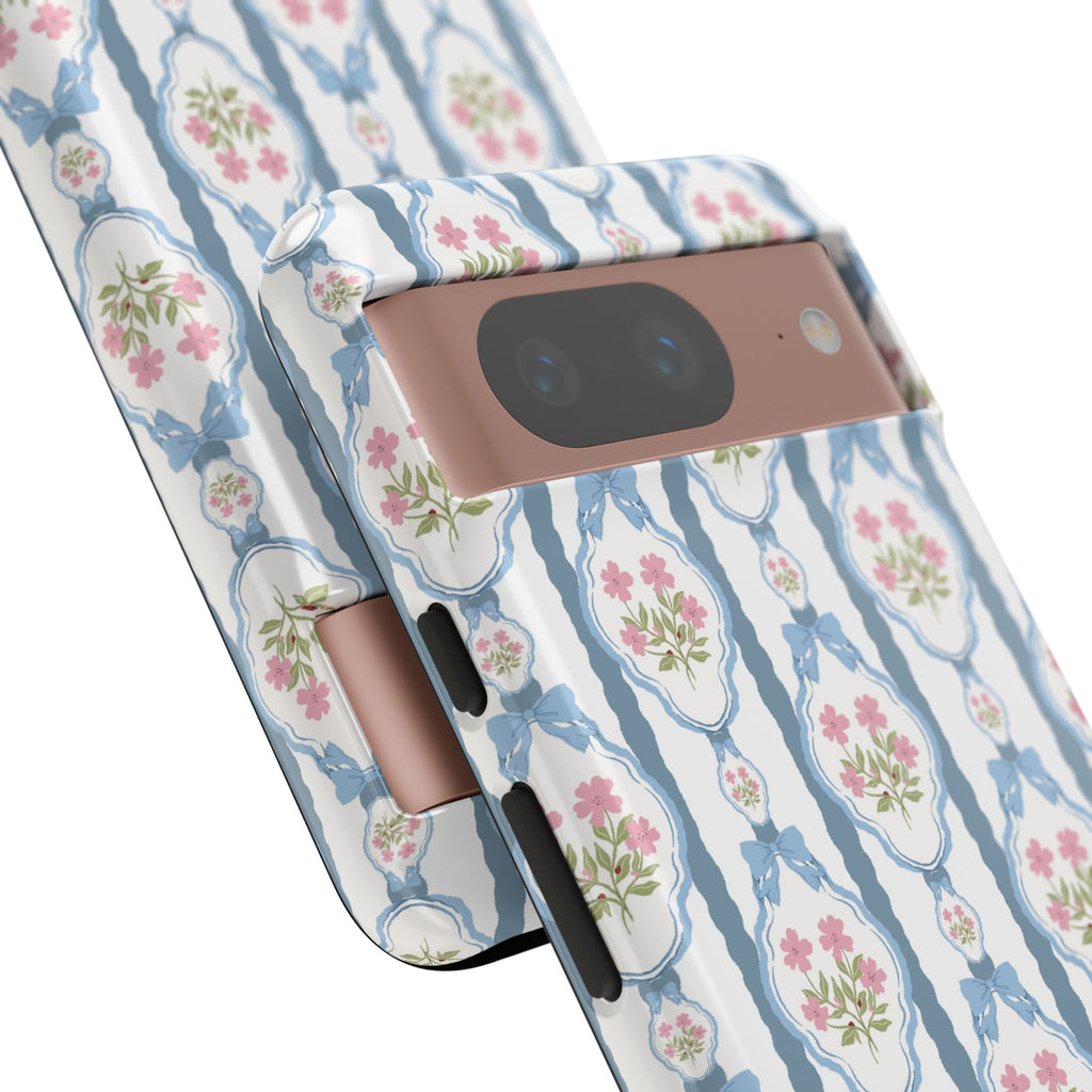 Coque de téléphone Vintage Nœud Bleu et Rose — Motif floral romantique « Tough Cases »