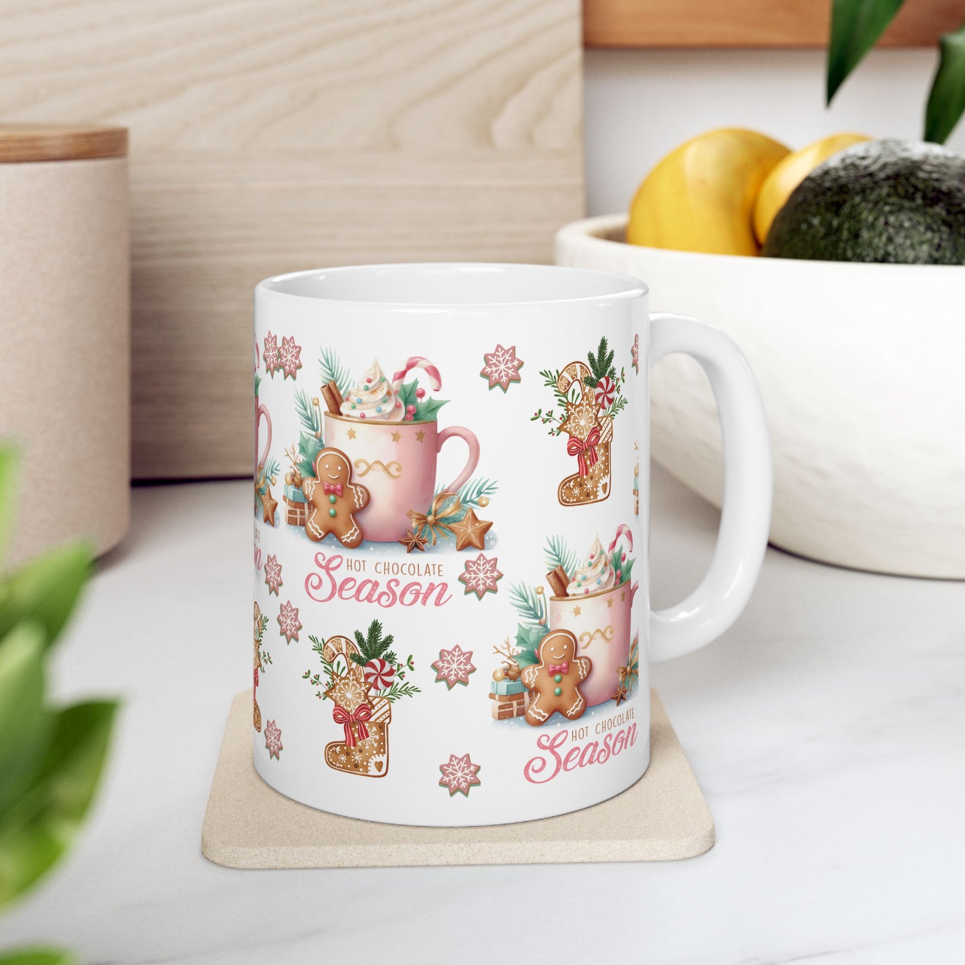 Charming Gingerbread with Hot Chocolate Season Pink Mug | Festive 11oz & 15oz Holiday Coffee Cups | Perfect Christmas Gift, Cozy Winter Drinks, and Seasonal  Mug for Tea, Cocoa, and More Unique Gift for Mom - MRSBYVALLE