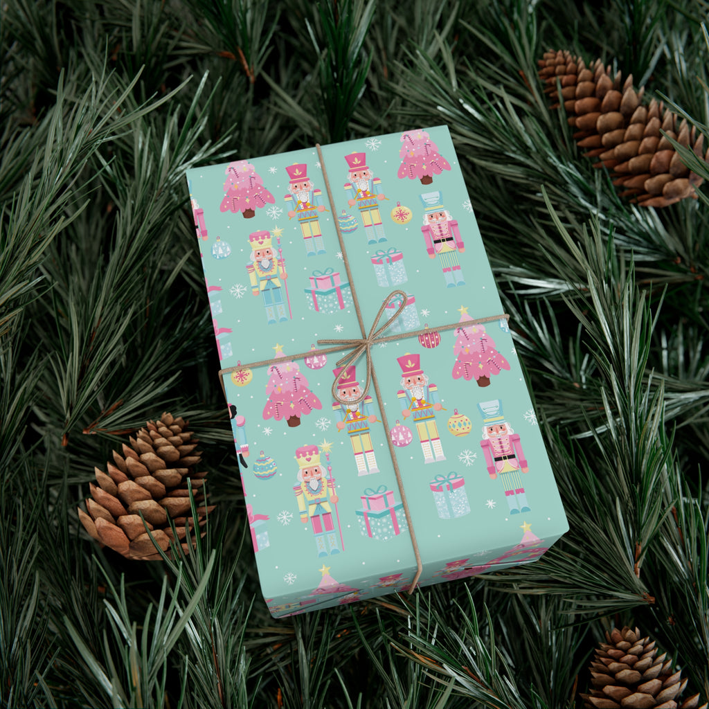 Pink and Pastel Green Christmas Nutcrackers Wrapping Paper | Vibrant Seasonal Blooms | Perfect for Thanksgiving, Birthdays, Special Occasions | Premium Quality Gifts Moms - MRSBYVALLE