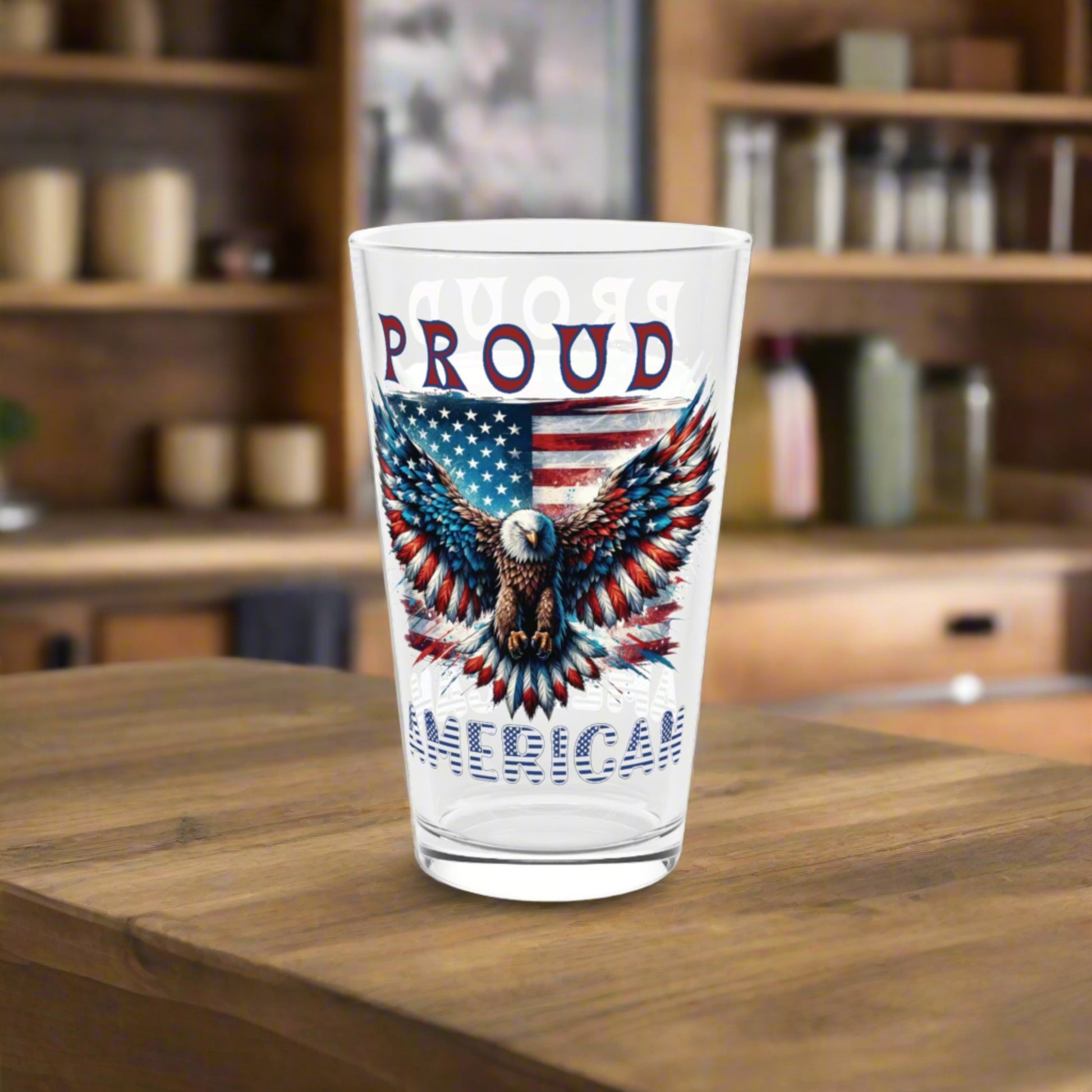 Patriotic American Flag and Eagle 16 oz Pint Glass Celebrate Freedom with Stunning USA Symbol! Perfect for Beer Lovers, Veterans, and Proud Americans. Durable, High-Quality Glassware Perfect for Parties - MRSBYVALLE