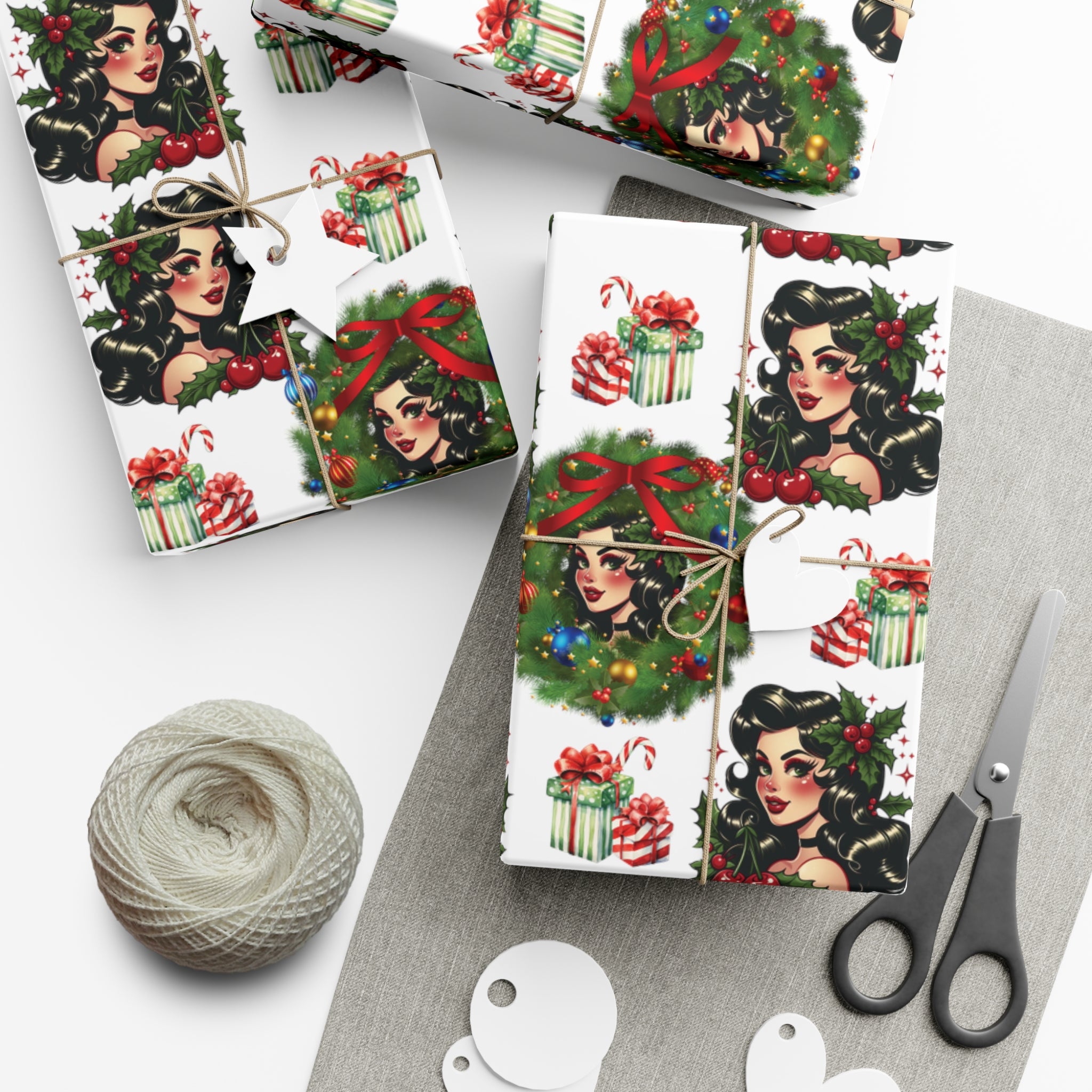 Retro Women Christmas Theme Wrapping Paper Vintage-Inspired Gift Wrap Perfect for Christmas Gifts and Special Occasions, Moms Gift - MRSBYVALLE