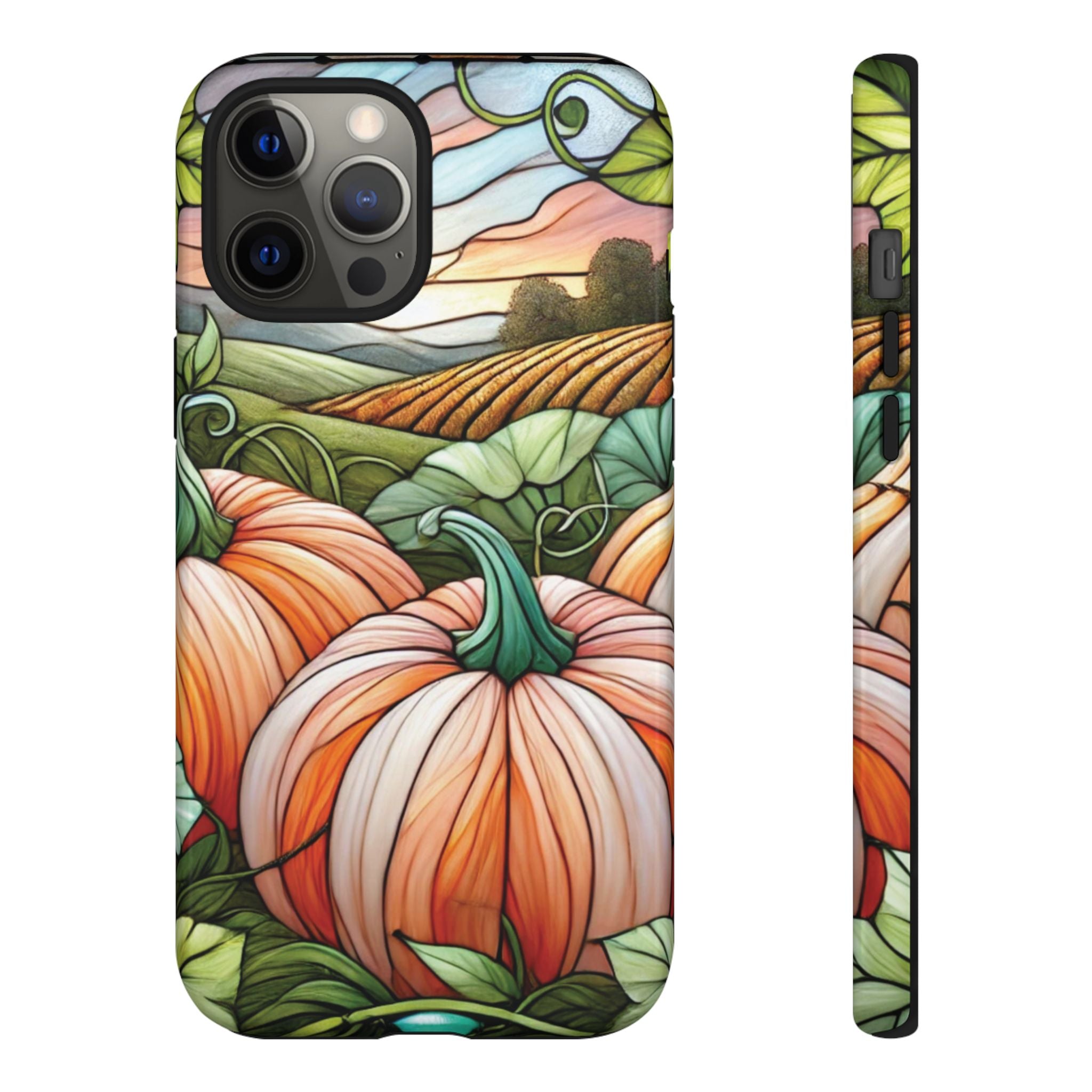 Pumpkins Phone Case Fall Faux Stained-Glass Thanksgiving Cover Pumpkin Lovers Gift for Galaxy S 24 23 22 21 Pixel 5 6 7 8 iPhone 17 , 16 15 14 13 12 Samsung iPhone Samsung Gift for Her
