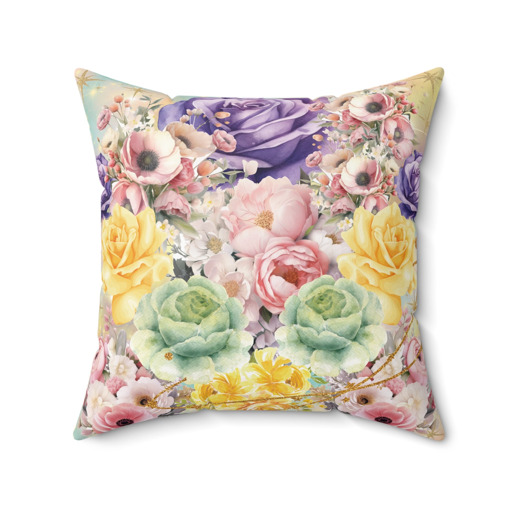 Pastel Luxury Floral Square Pillow – Colorful Botanical Print for Home Decor, Add Cozy Elegance to Your Living Room, Bedroom, or Reading Nook