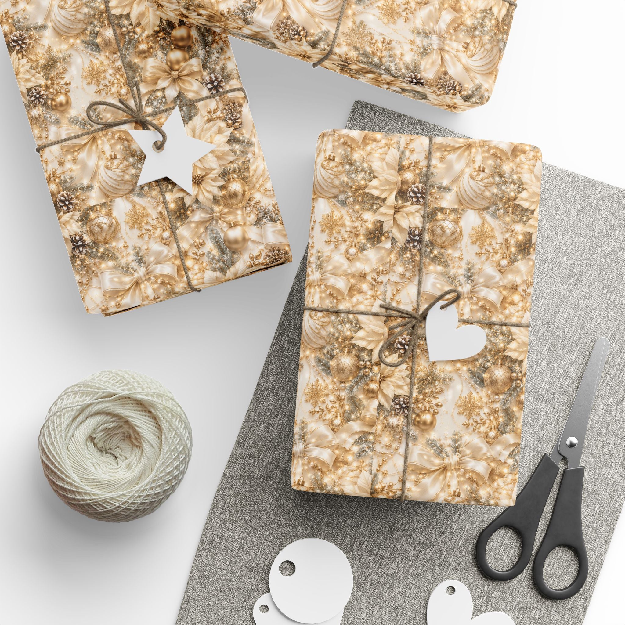 Wrapping Papers - Floral Gold and White Christmas Elegant