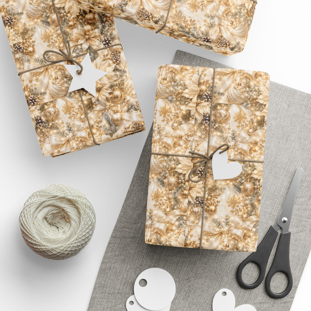 Wrapping Papers - Floral Gold and White Christmas Elegant