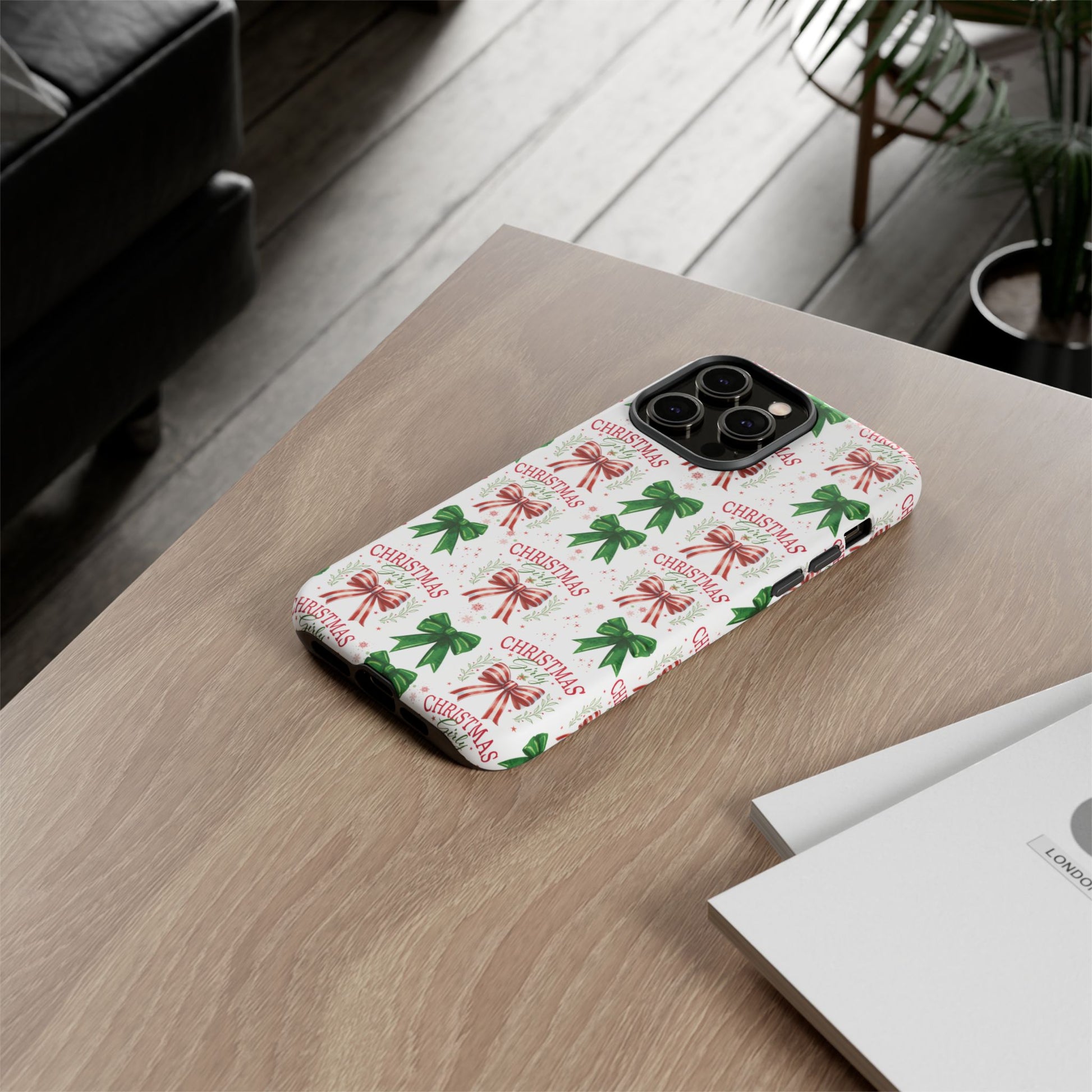 Girly Christmas Coquette Bows Pastel Phone Case for iPhone 17 16 15 23 Samsung, and Pixel | Stylish Protective Cover Gift for Her Perfect for Floral Lover