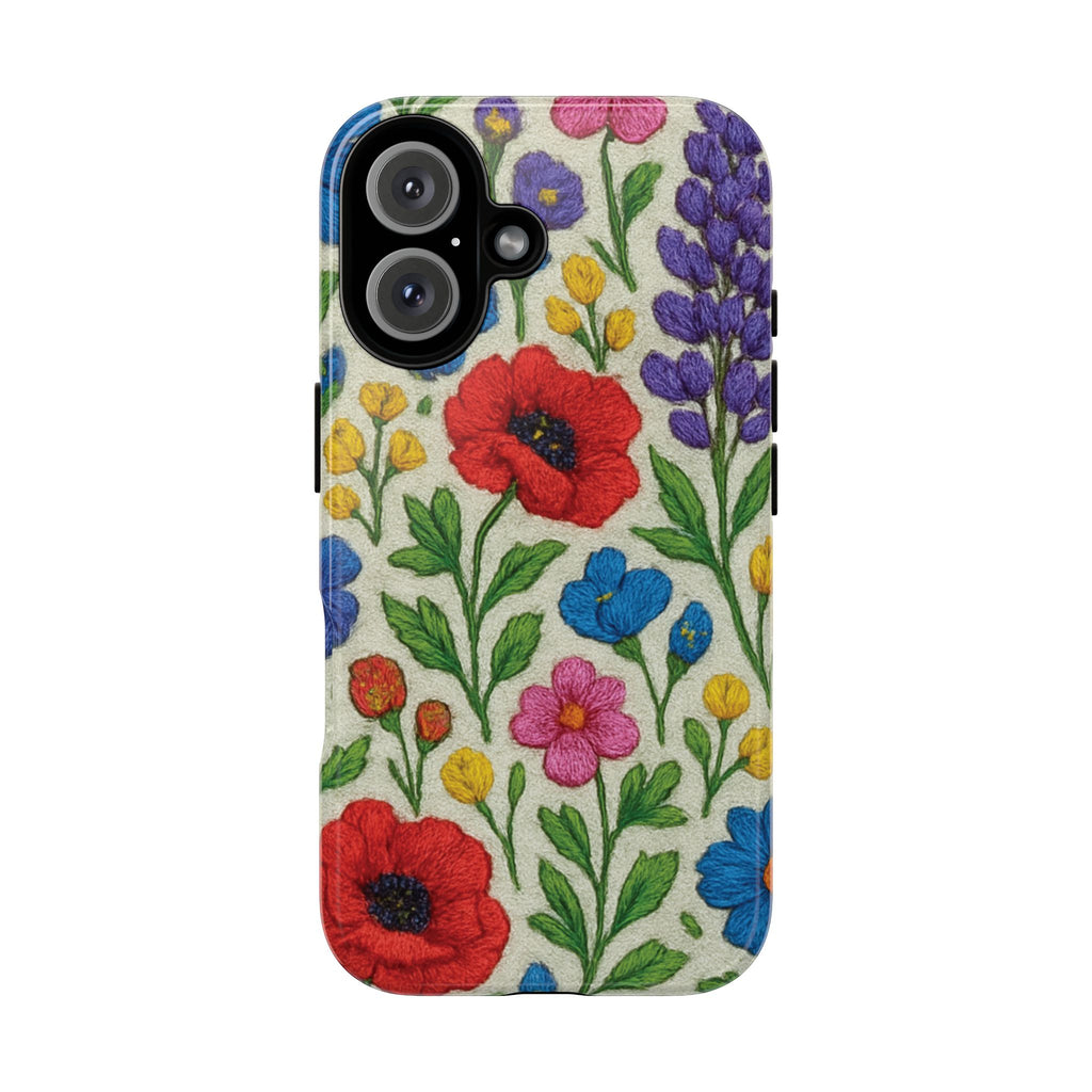 Bright 3D Illusion Wildflower Phone Case Cute Floral Design in Red, Pink, Blue – Aesthetic Protective Case for iPhone and  Android