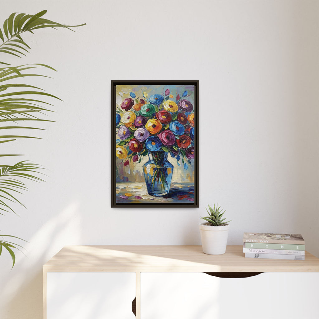 Impression sur toile bouquet floral aquarelle - Tableau mural encadré mat - Illusion de peinture à l'huile vibrante