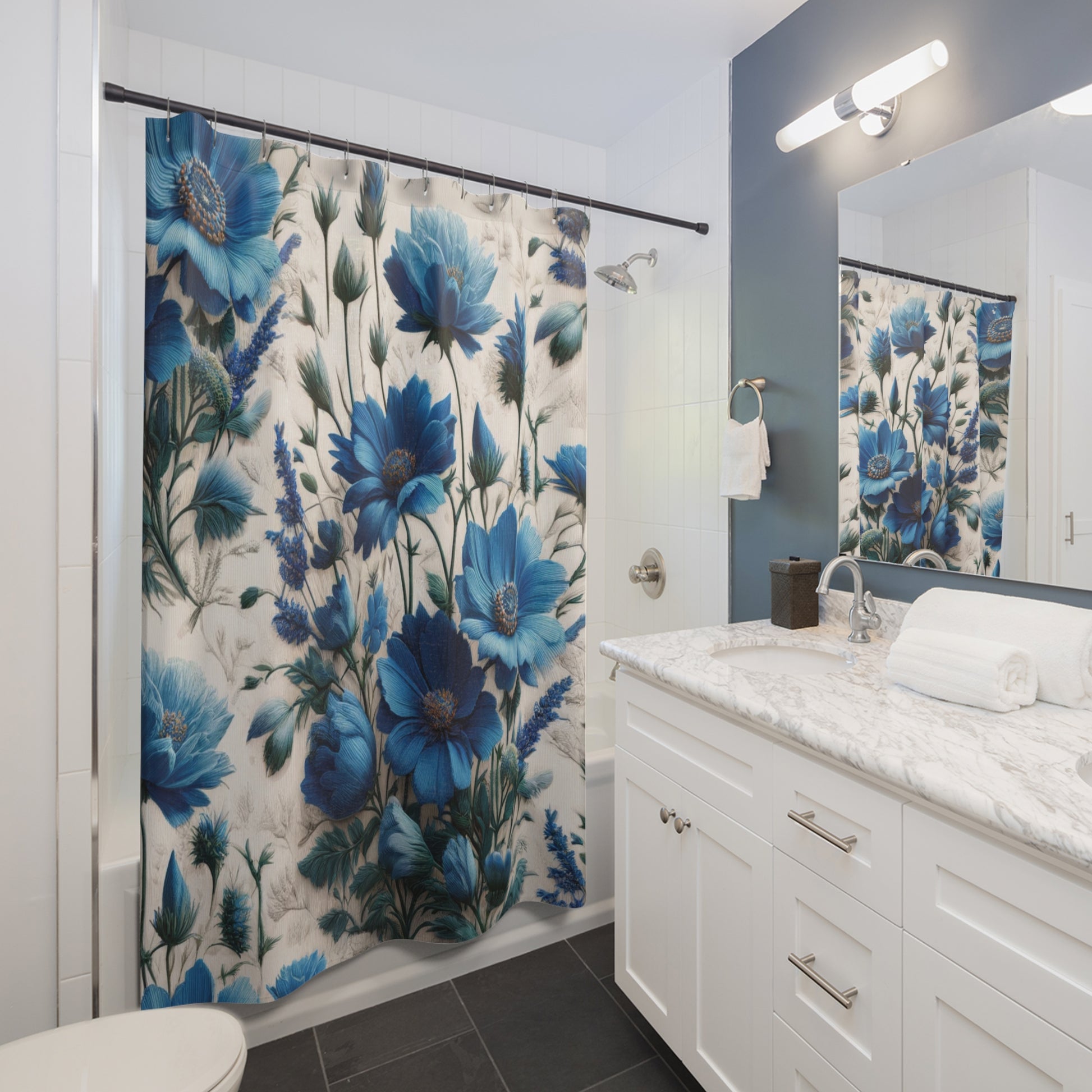 Blue Wildflower Shower Curtain - Enhance Your Bathroom Decor with Elegant Floral Design | Premium Quality, Waterproof, and Durable for a Fresh, Stylish LookWedding Gift for Mom Bridal Shower Gift Newlywed - MRSBYVALLE