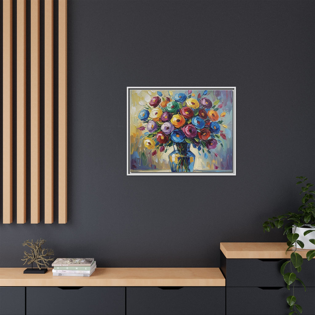 Impression sur toile bouquet floral aquarelle - Tableau mural encadré mat - Illusion de peinture à l'huile vibrante