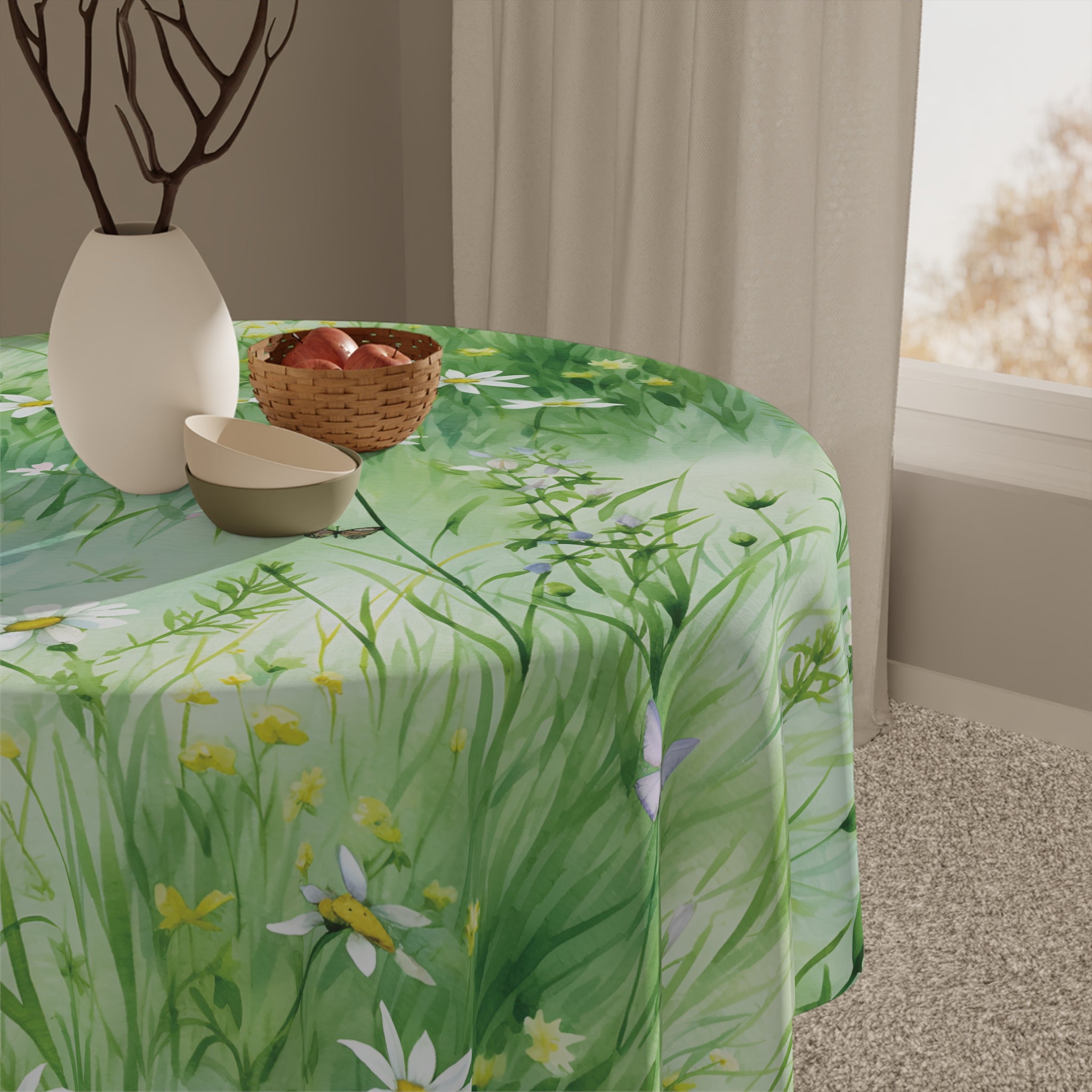 Beautiful Watercolor Grassing Daisy Coffee Tablecloth Durable Table Cover, Perfect Gift for Housewarming, Parties, and Weddings all Events and Occasions - MRSBYVALLE