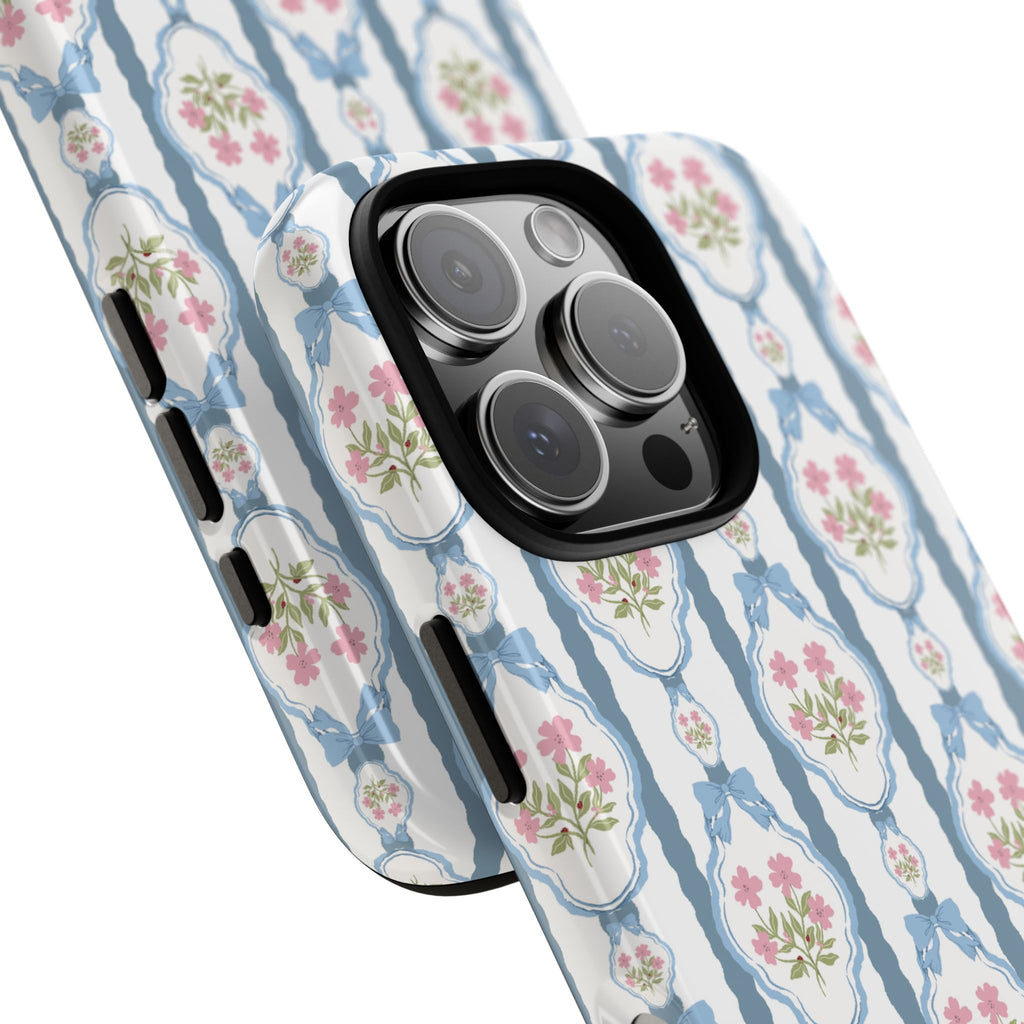 Coque de téléphone Vintage Nœud Bleu et Rose — Motif floral romantique « Tough Cases »