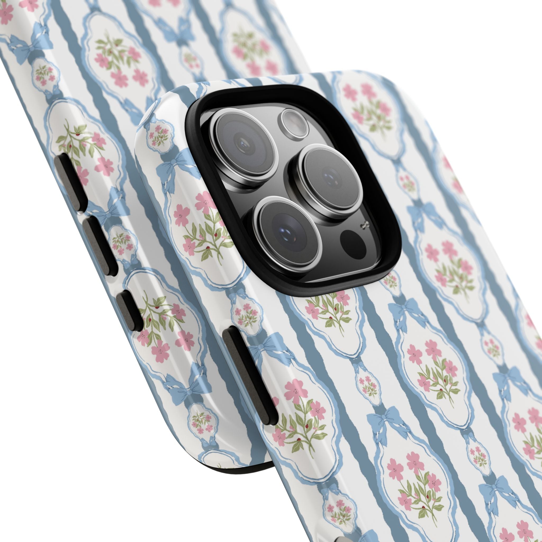 Coque de téléphone Vintage Nœud Bleu et Rose — Motif floral romantique « Tough Cases »