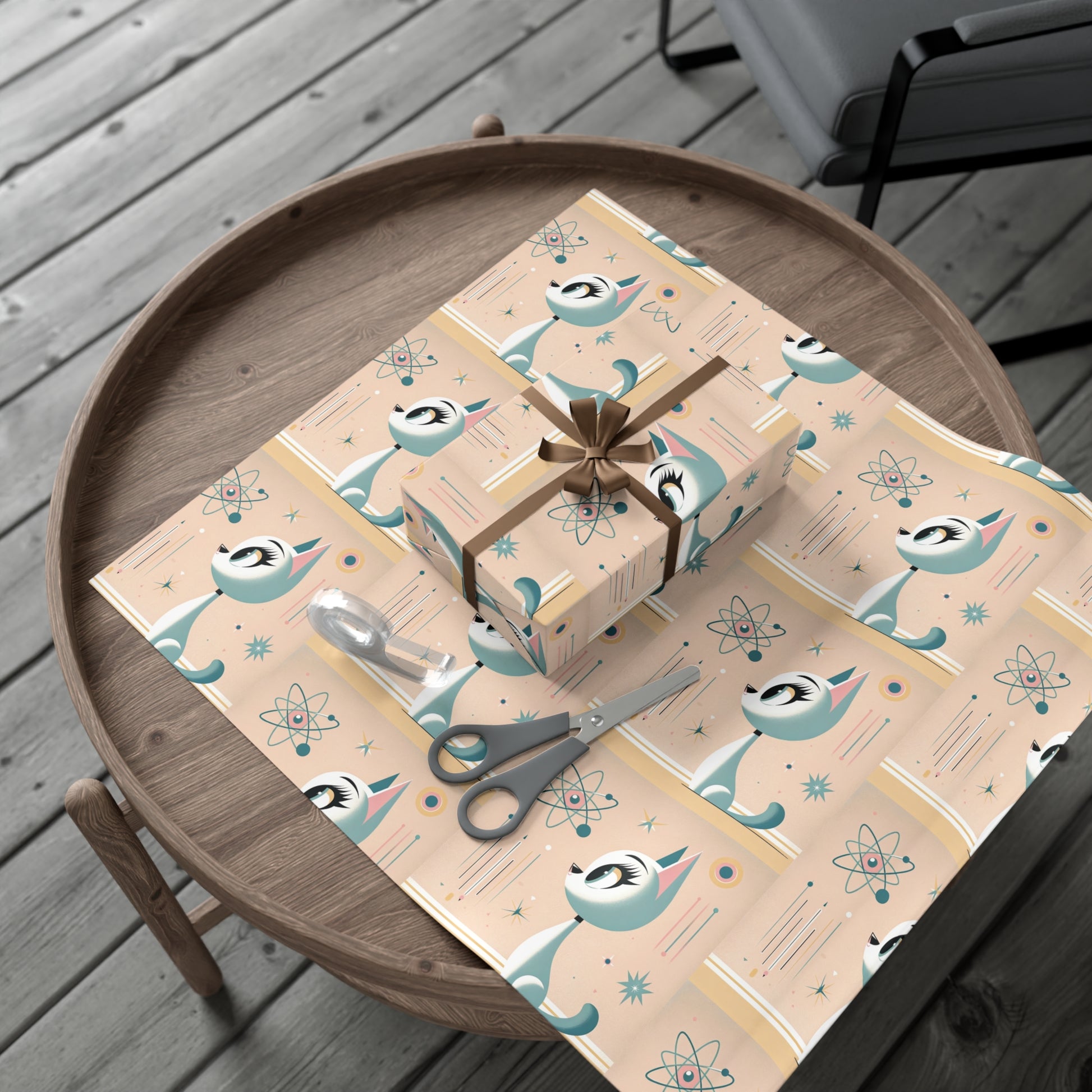 Atomic Pastel Cat 3D Illusion Wrapping Paper Cat Lover Gift Wrap it's Perfect for Weddings, Bridal & Baby Showers Eco-Friendly, Vibrant Design in Matte/Satin, All Occasion.