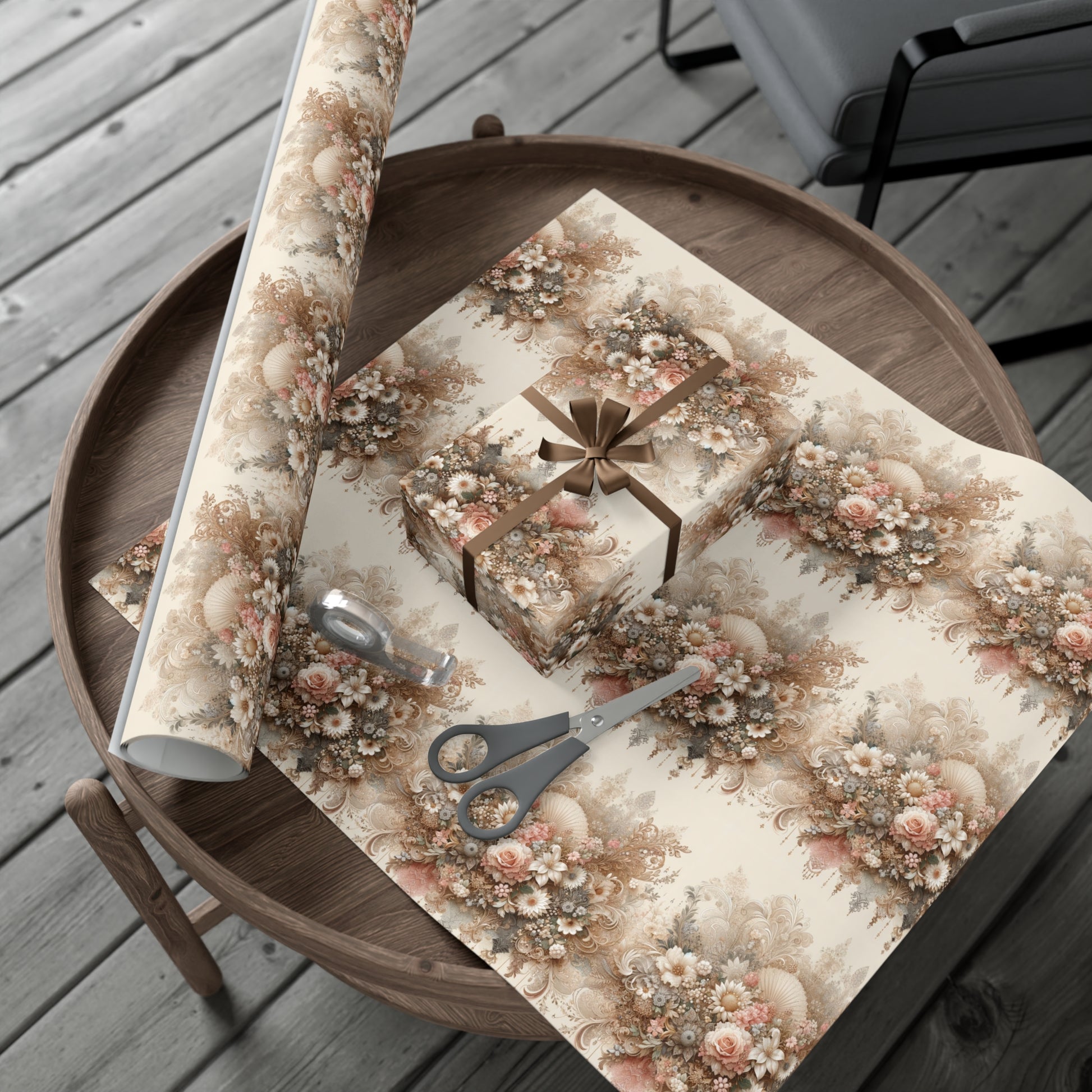 Elegant Vintage Lace Floral Symphony Timeless Wrapping Paper Perfect for Weddings, Bridal & Baby Showers Eco-Friendly, All Occasion.