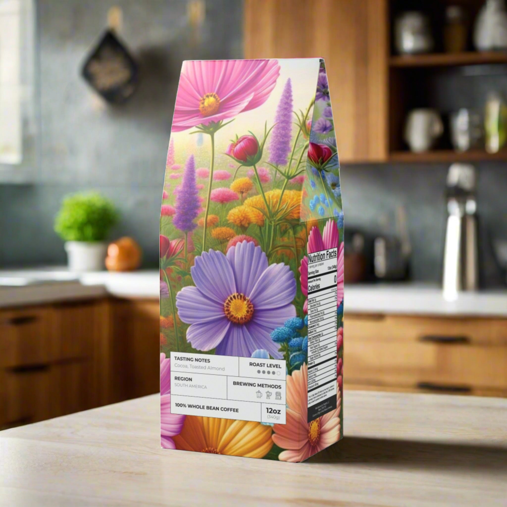 Bright Boho Wildflowers Coffee Medium-Dark Roast with Toasted Nut Cocoa Notes Serene Modern Cascades Blend Medium-Dark Roast Coffee Fun Design | Gift for Mom - MRSBYVALLE