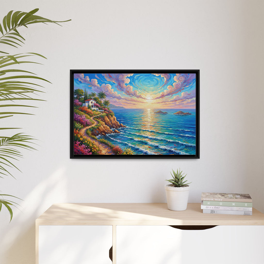 Toile imprimée florale océanique | Décoration murale colorée et lumineuse de paysage marin, œuvre d'art de bureau encadrée et mate
