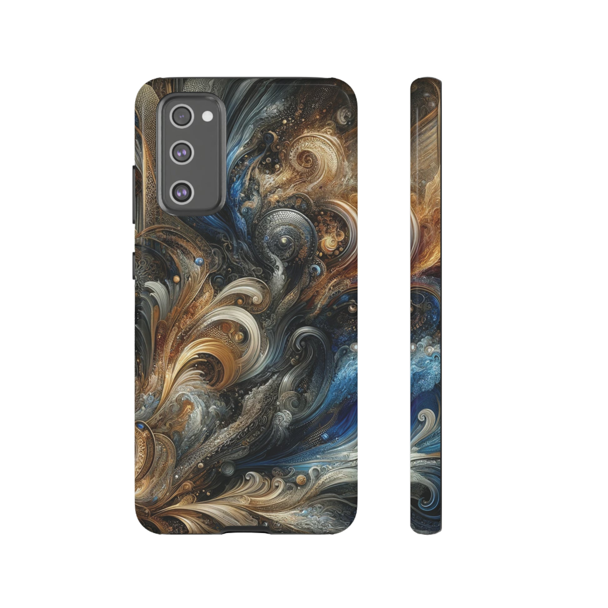 Gold and Navy Art Design Luxury Phone Tough Case Floral Elegant Durable Stylish for Modern Devices iPhone 15, Samsung iPhone Samsung Accessory Gift for Her.