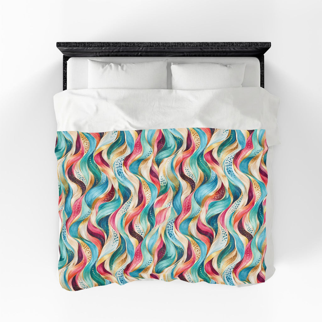 Abstract Rainbow Wave Velveteen Throw Blanket