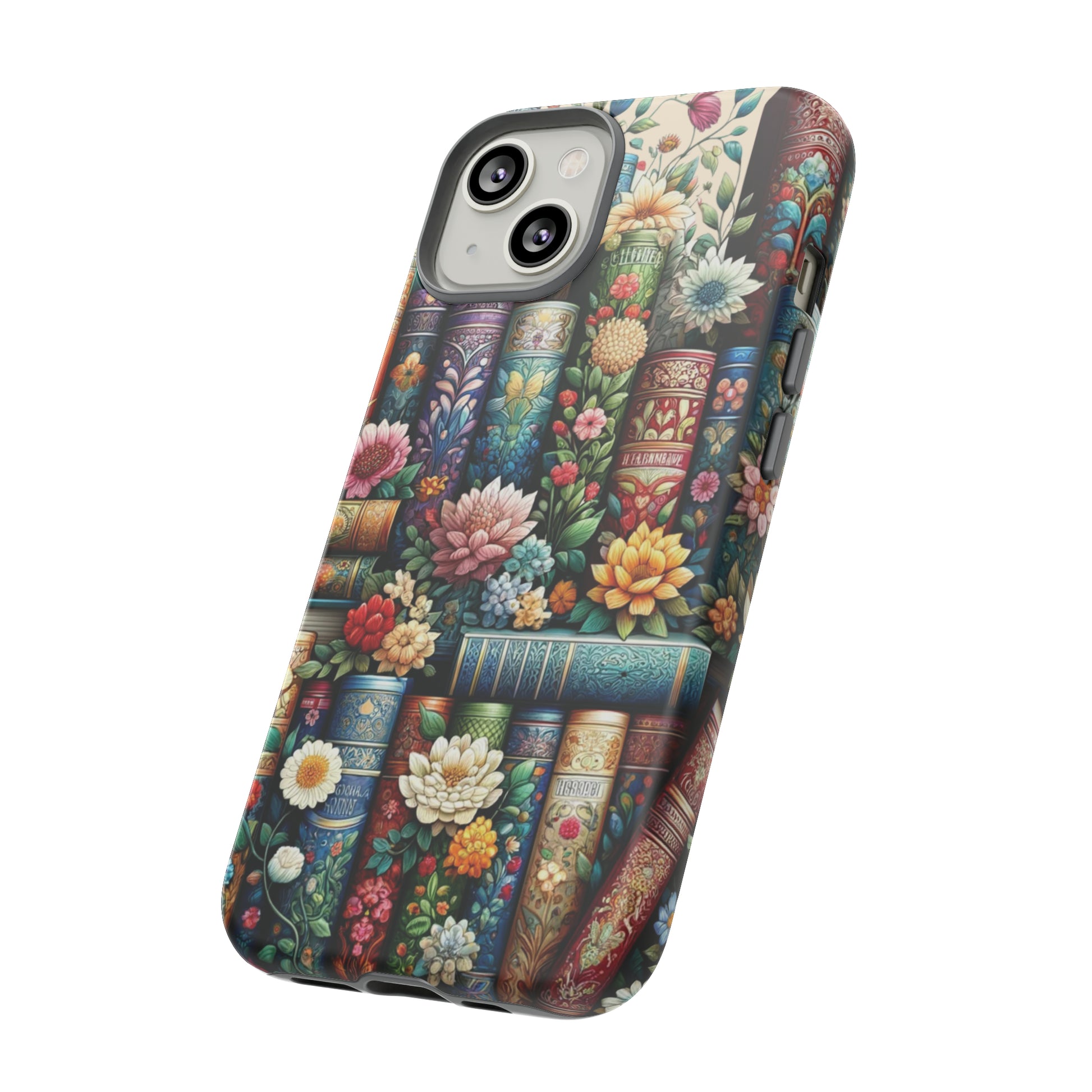 Books and Floral Boho Luxury Phone Tough Case Floral Elegant Durable Stylish for Modern Devices iPhone 15, Samsung iPhone Samsung Accessory Gift for Her.