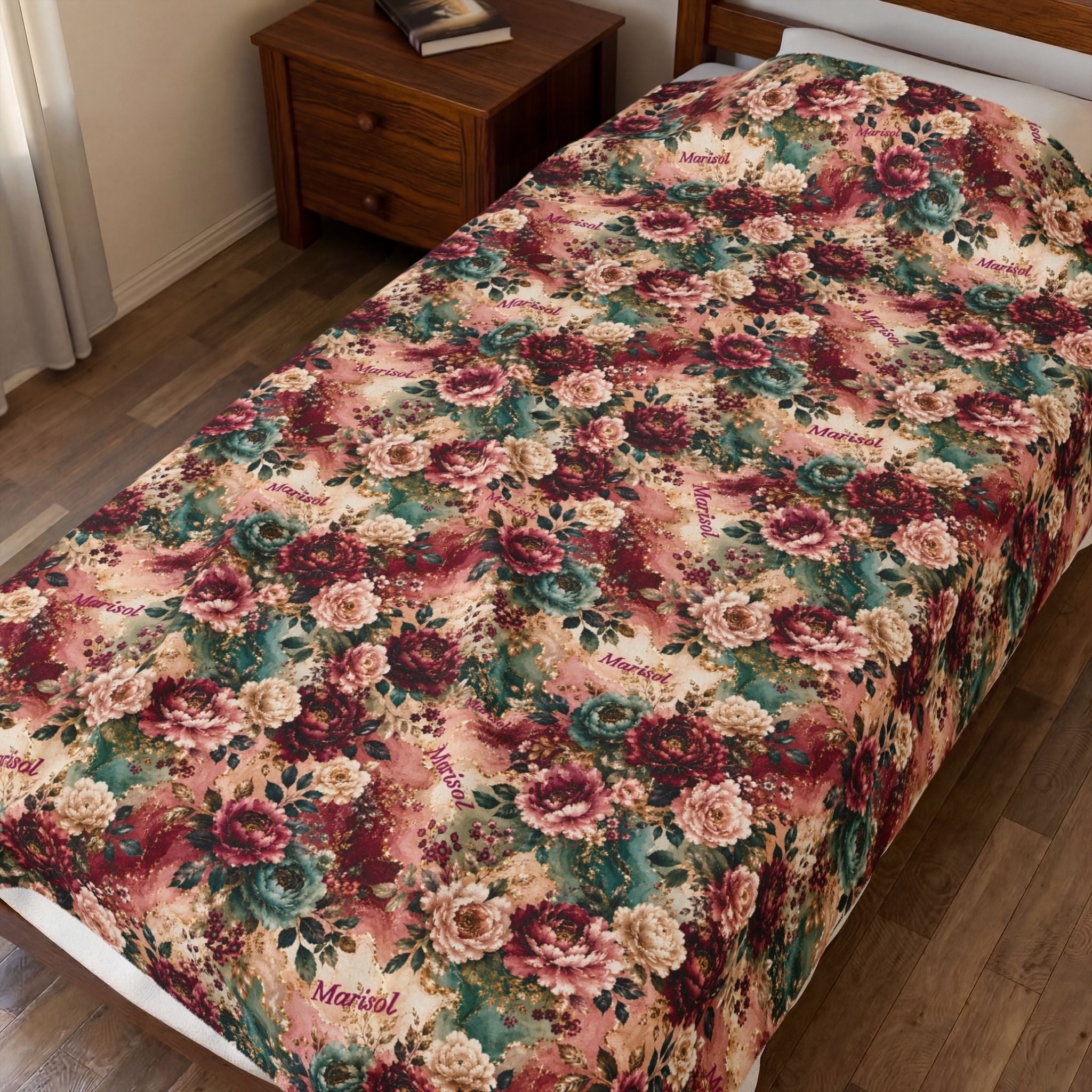 Personalized Luxury Botanical Blanket | Custom Name Velveteen Throw for Women Birthday