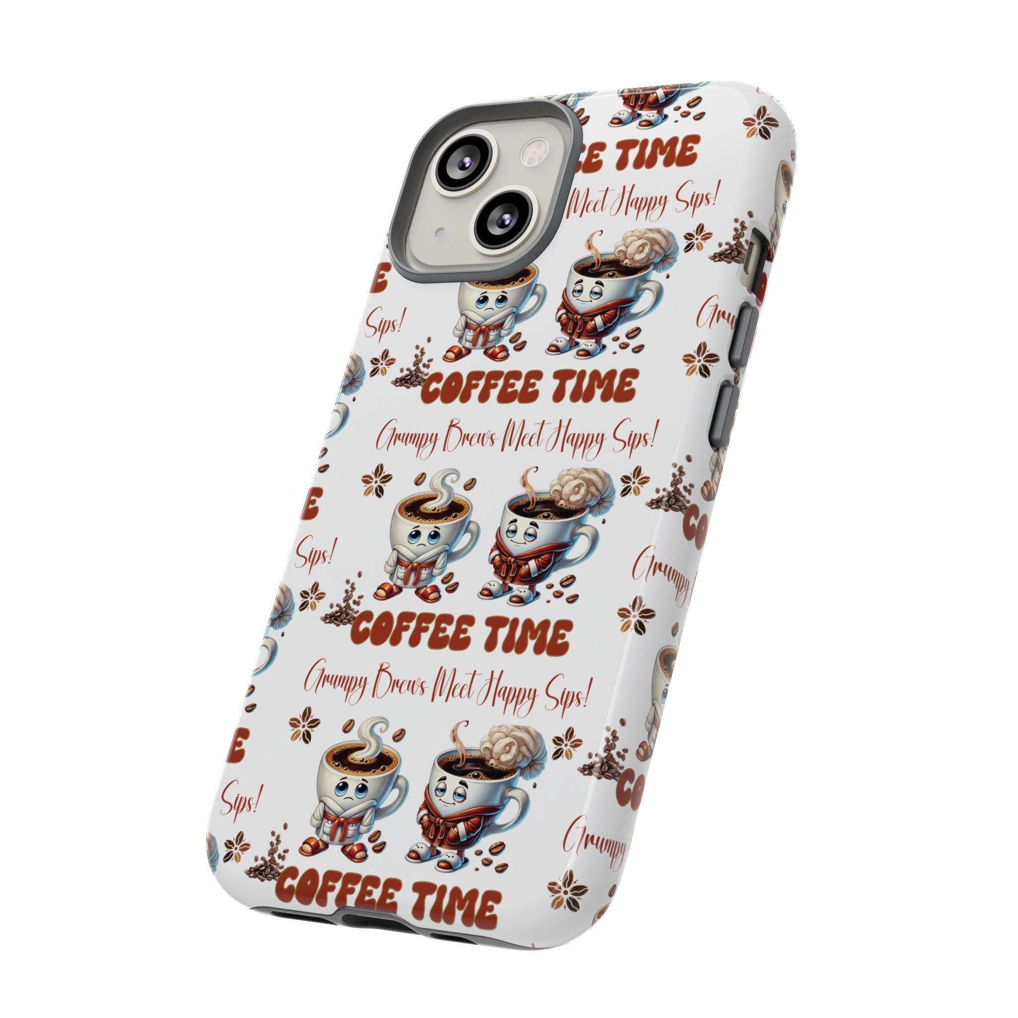 Grumpy Brews Meet Happy Sips Phone Case Compatible with iPhone, Samsung & Pixel | Fun, Durable Protection for Coffee Lovers | Unique Design, Shockproof & Scratch-Resistant Perfect for Coffee Lover - MRSBYVALLE