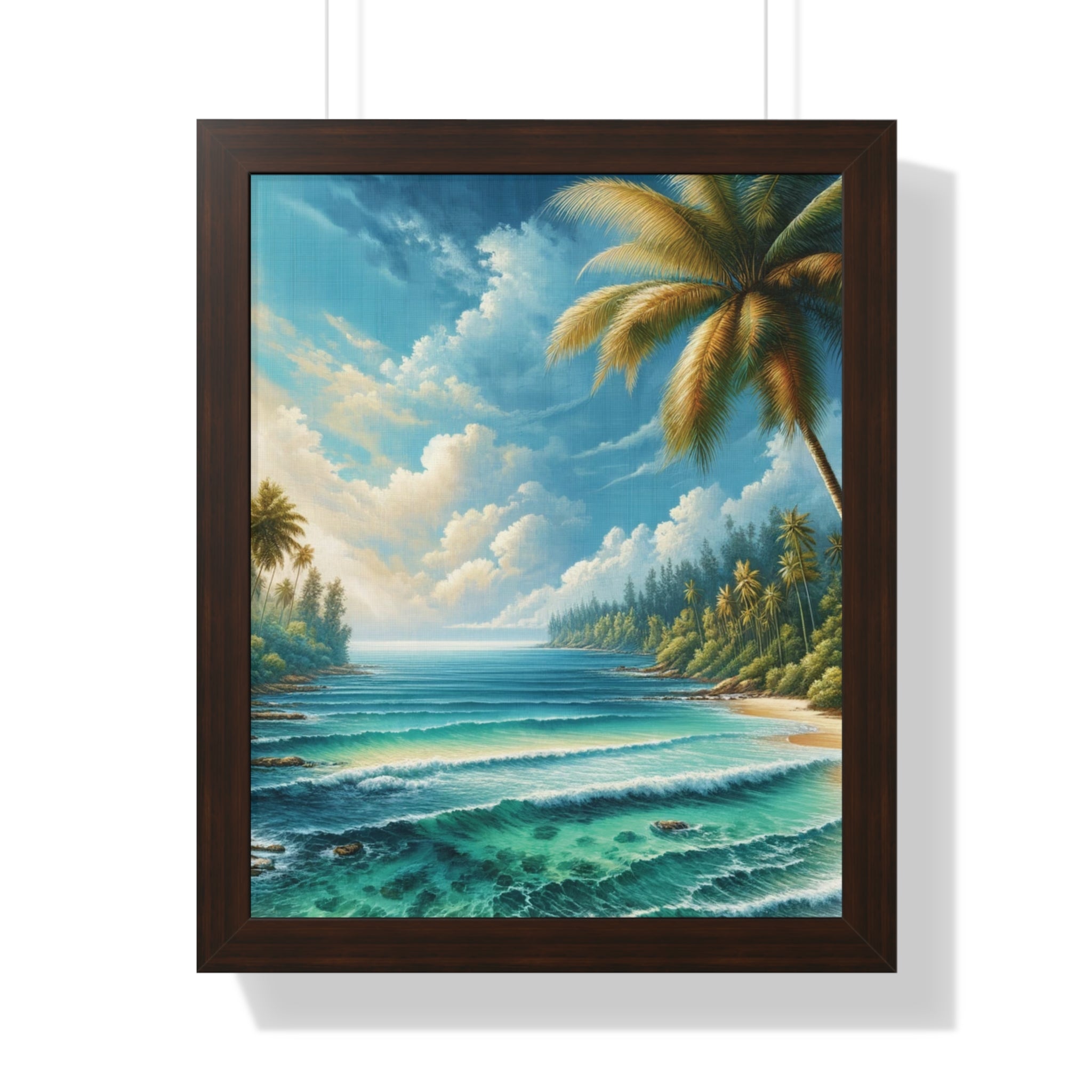 Coastal Bliss Ocean Beach View Framed Canvas Wall Art for Home Decor Framed Canvas Print Wall Art Classic Encased in Black, White, or Walnut Frames with Durable Acrylic Protection Ready to Hang  Timelessly Crafted..