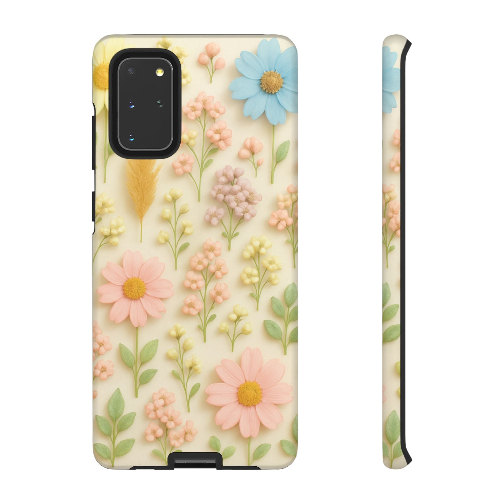 Pastel Dried Flowers Illusion Phone Case 3D Realistic Pressed Floral Design, Bright Botanical Aesthetic, Soft Nature-Inspired CoveriPhone & Galaxy
