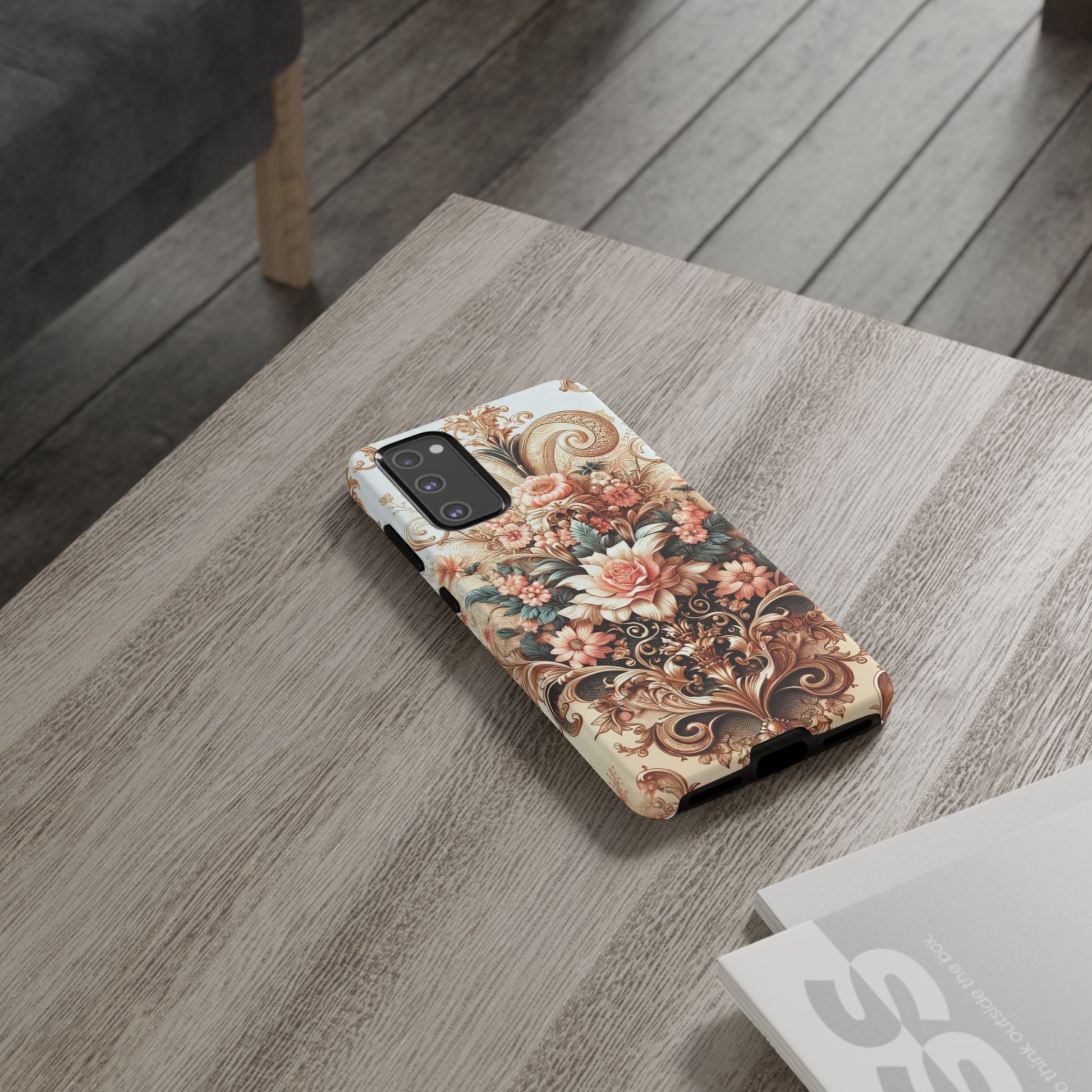 Gold Design Luxury Phone Tough Case Floral Elegant Durable Stylish for Modern Devices iPhone 17, 16, 15, Samsung iPhone Samsung Accessory Gift for Her