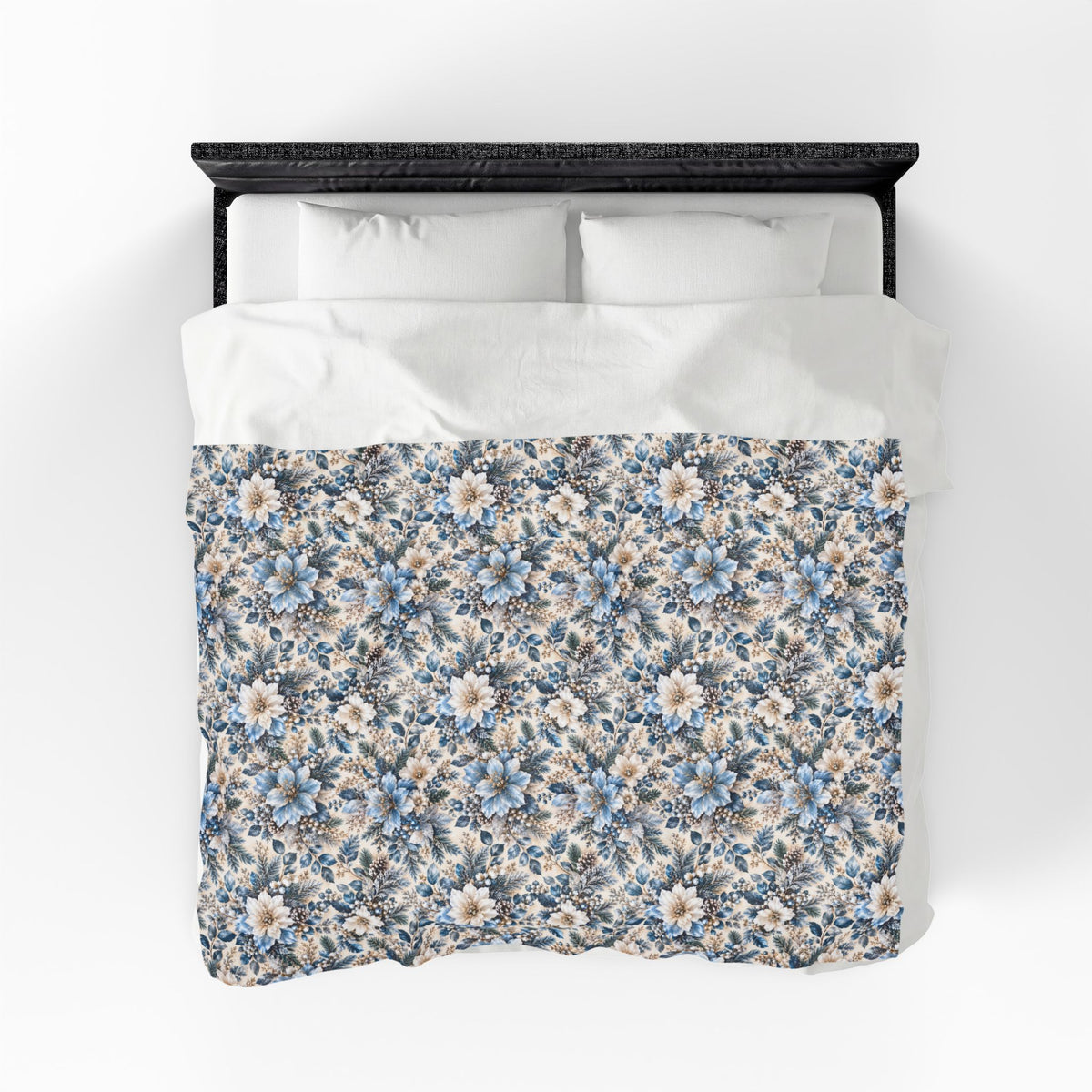 Icy Blue Floral Velveteen Plush Throw Blanket