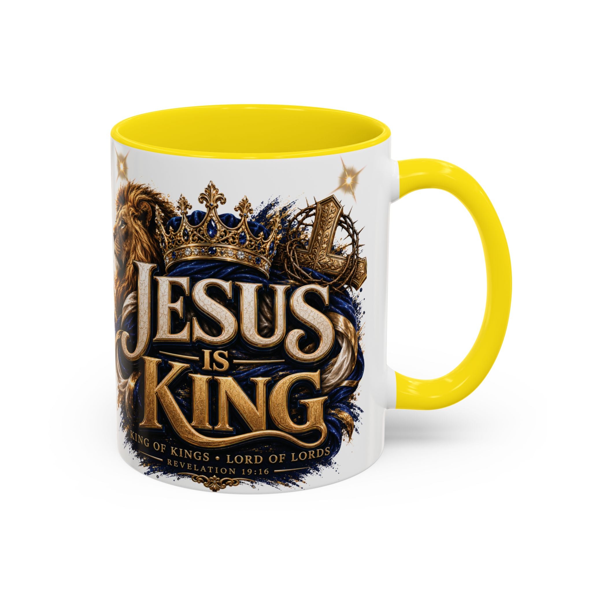 Jesus Is King Coffee Mug Christian Faith Accent Mug (11/15oz) Gift for Dad Mom