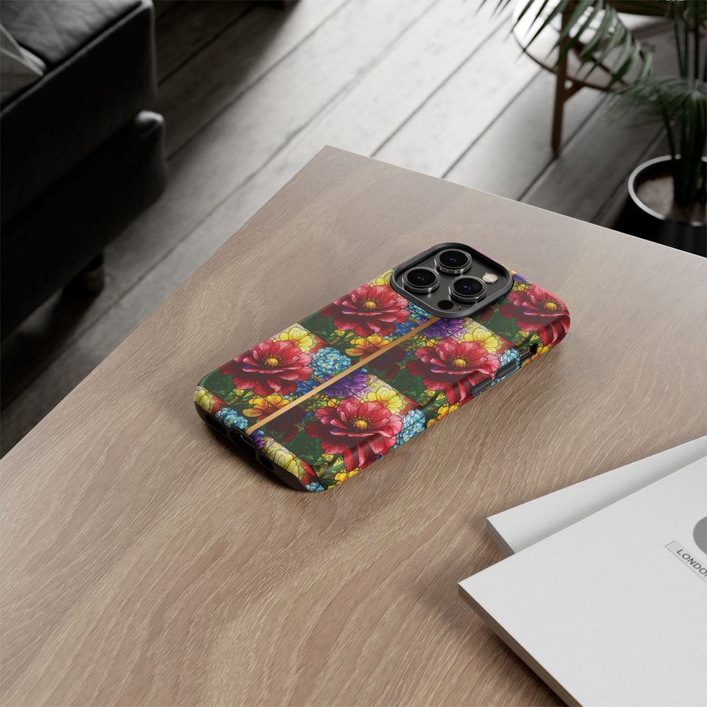 Stained Glass Illusion Floral Phone Case  3D Colorful Flower Design, Protective Christian Gift, Fits iPhone, Samsung, Google Pixel