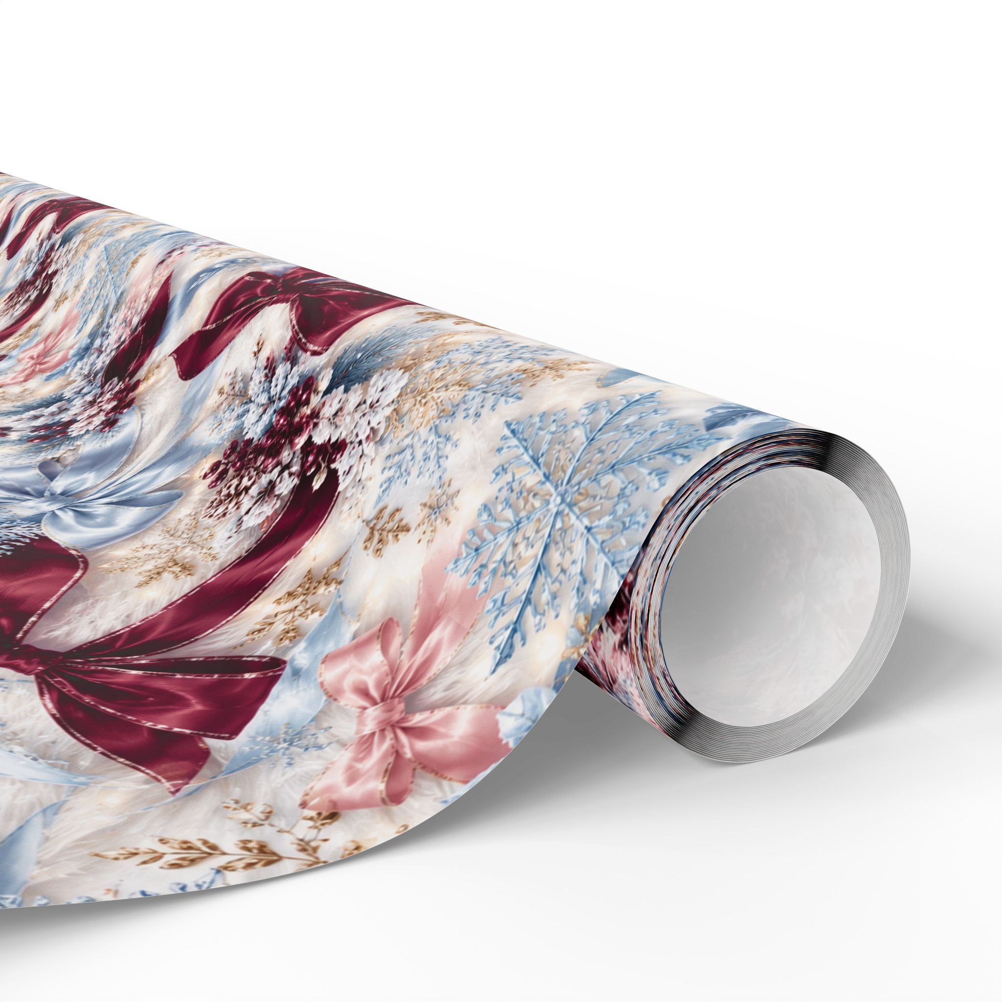 Burgundy Bow Floral Pattern Wrapping Paper | Holiday Gift Wrap, Winter Botanicals