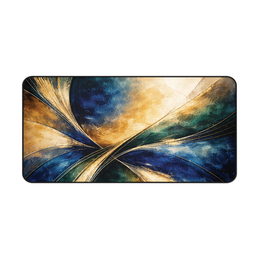 Gilded Convergence Blue & Gold NeoDeco Desk Mat — Luxury Office Desk Mat