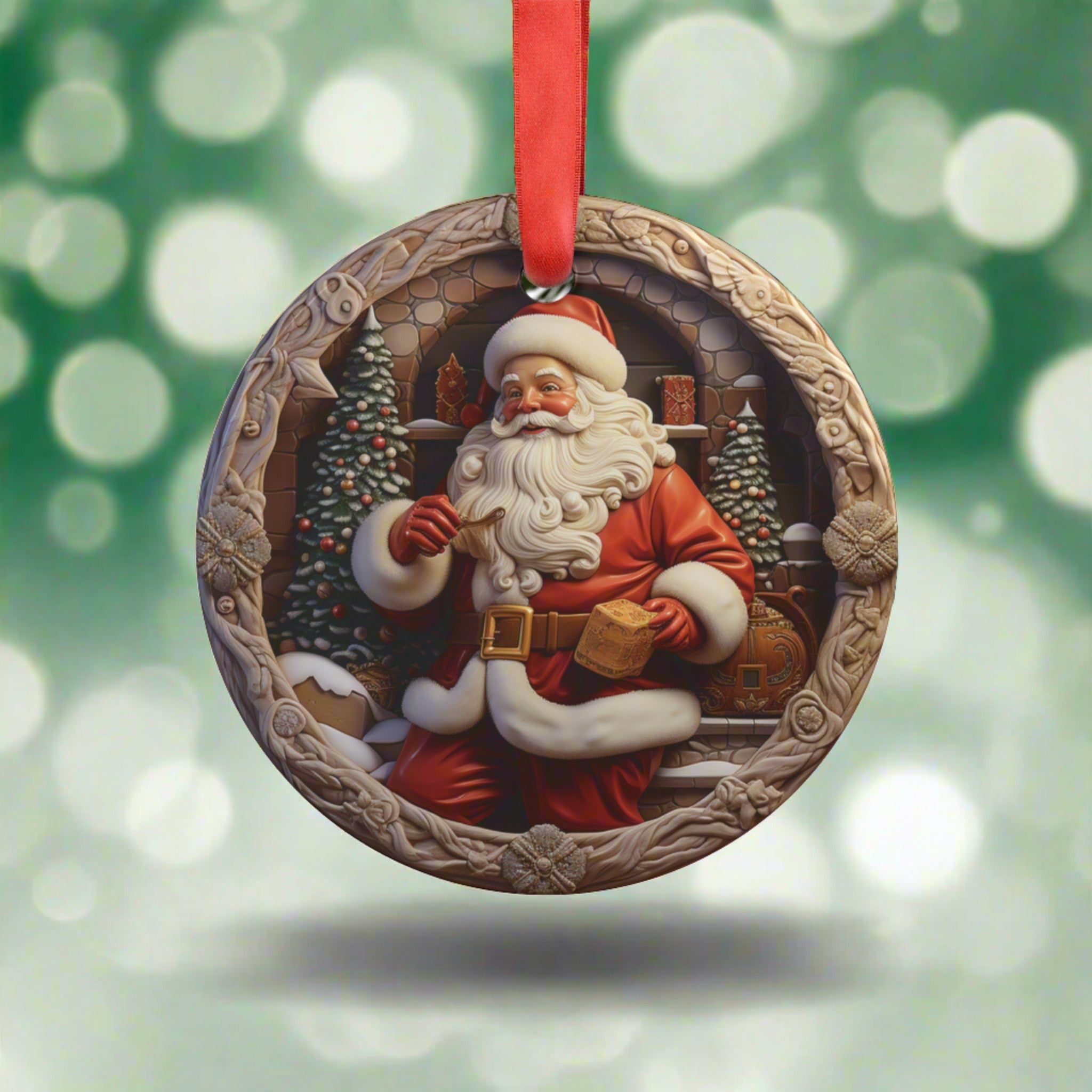 3D Illusion Christmas Santa Claus Acrylic Ornament with Ribbon Festive and Unique Holiday Decoration Durable Holiday Keepsake | Ideal for Tree Trimming and Gift Giving - MRSBYVALLE