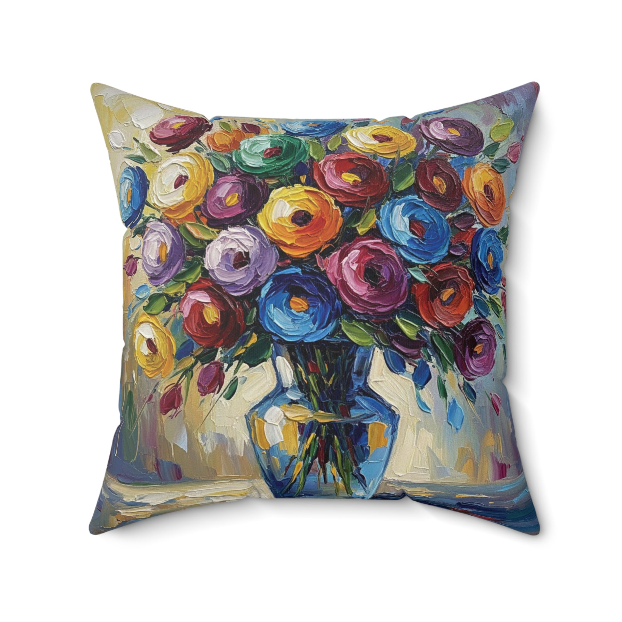 Luxury Floral Oil Painting Illusion Pillow — Decorative Square Throw Pillow