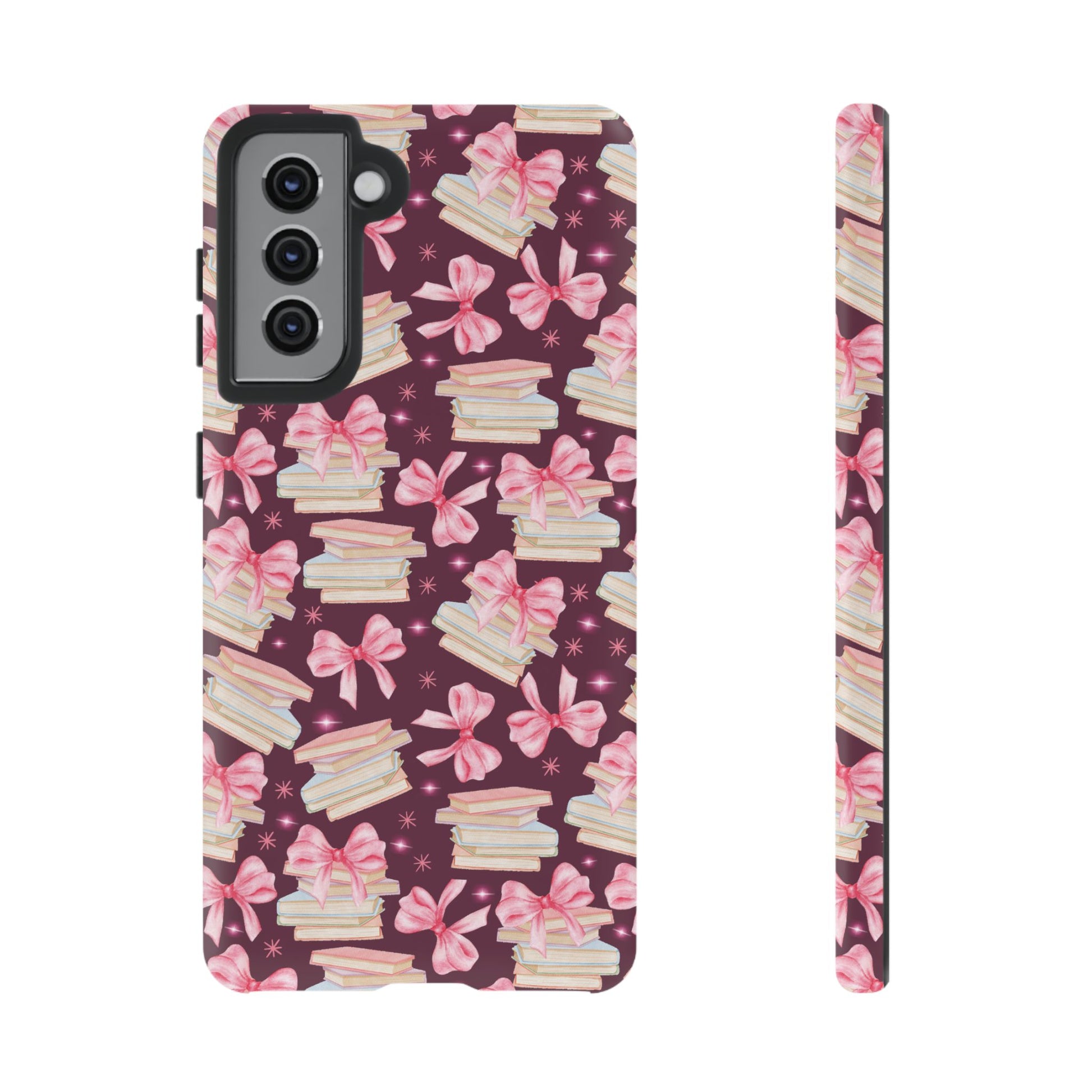 Coquette Pink Bows & Books Phone Case for iPhone 17 and Samsung, Pixel | Stylish Protective Cover Gift for Her Perfect for Floral Lover