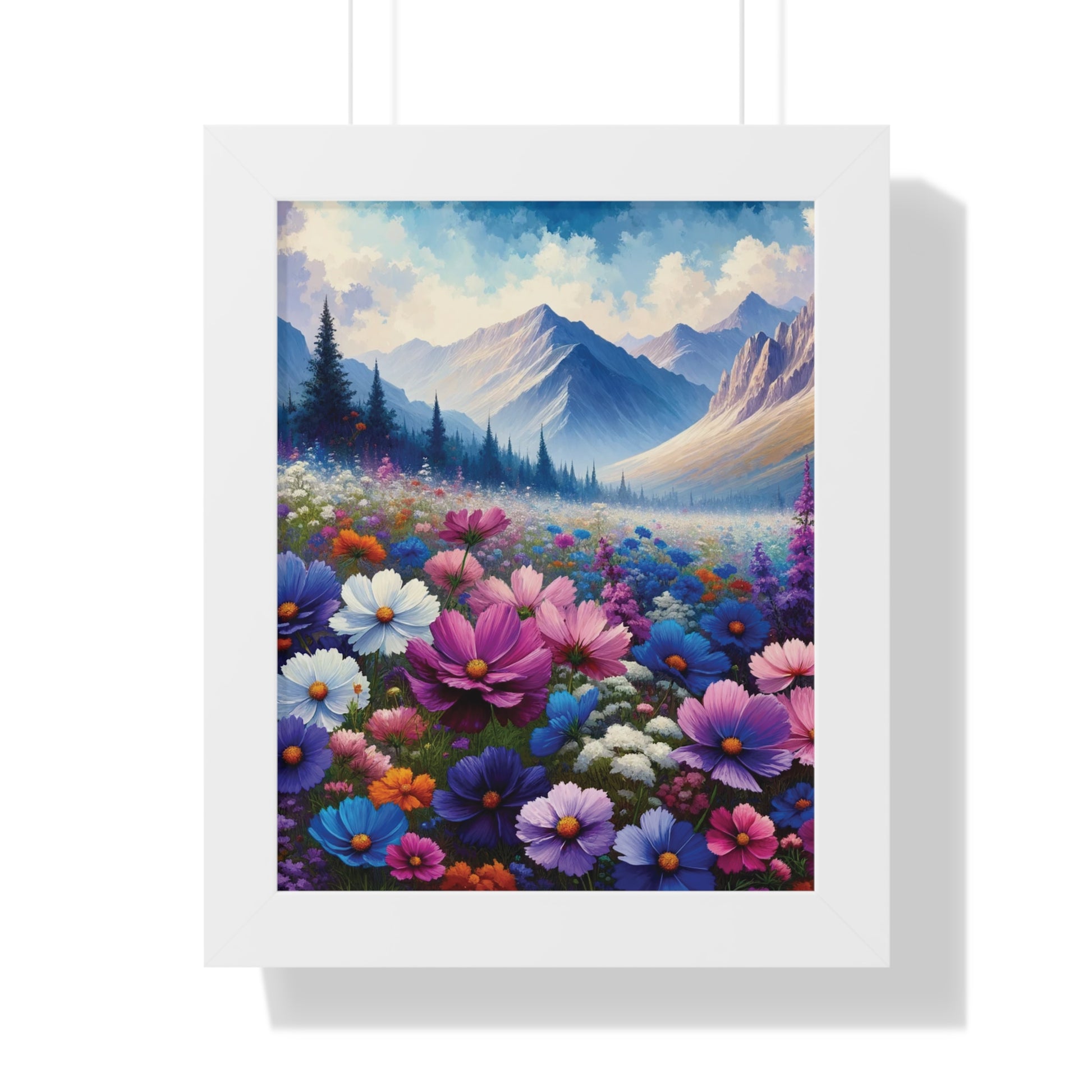Wall Art Beautiful Wildflowers and Mountains Wildflower Art Watercolor Floral Framed Canvas Print Wall Art  Classic Encased in Black, White, or Walnut Frames with Durable Acrylic Protection Ready to Hang  Timelessly Crafted..