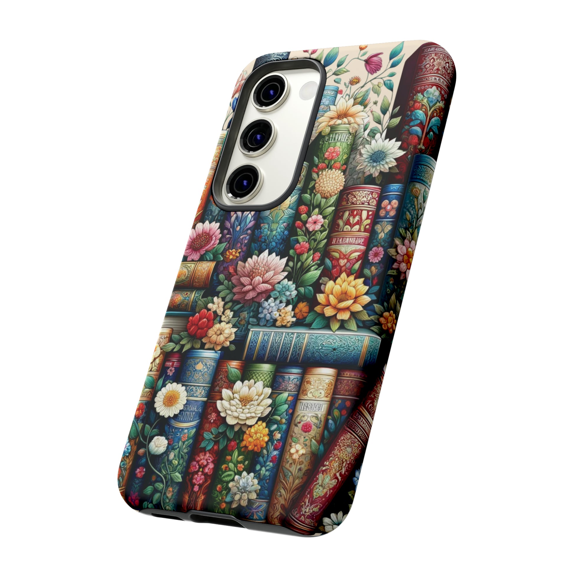 Books and Floral Boho Luxury Phone Tough Case Floral Elegant Durable Stylish for Modern Devices iPhone 15, Samsung iPhone Samsung Accessory Gift for Her.