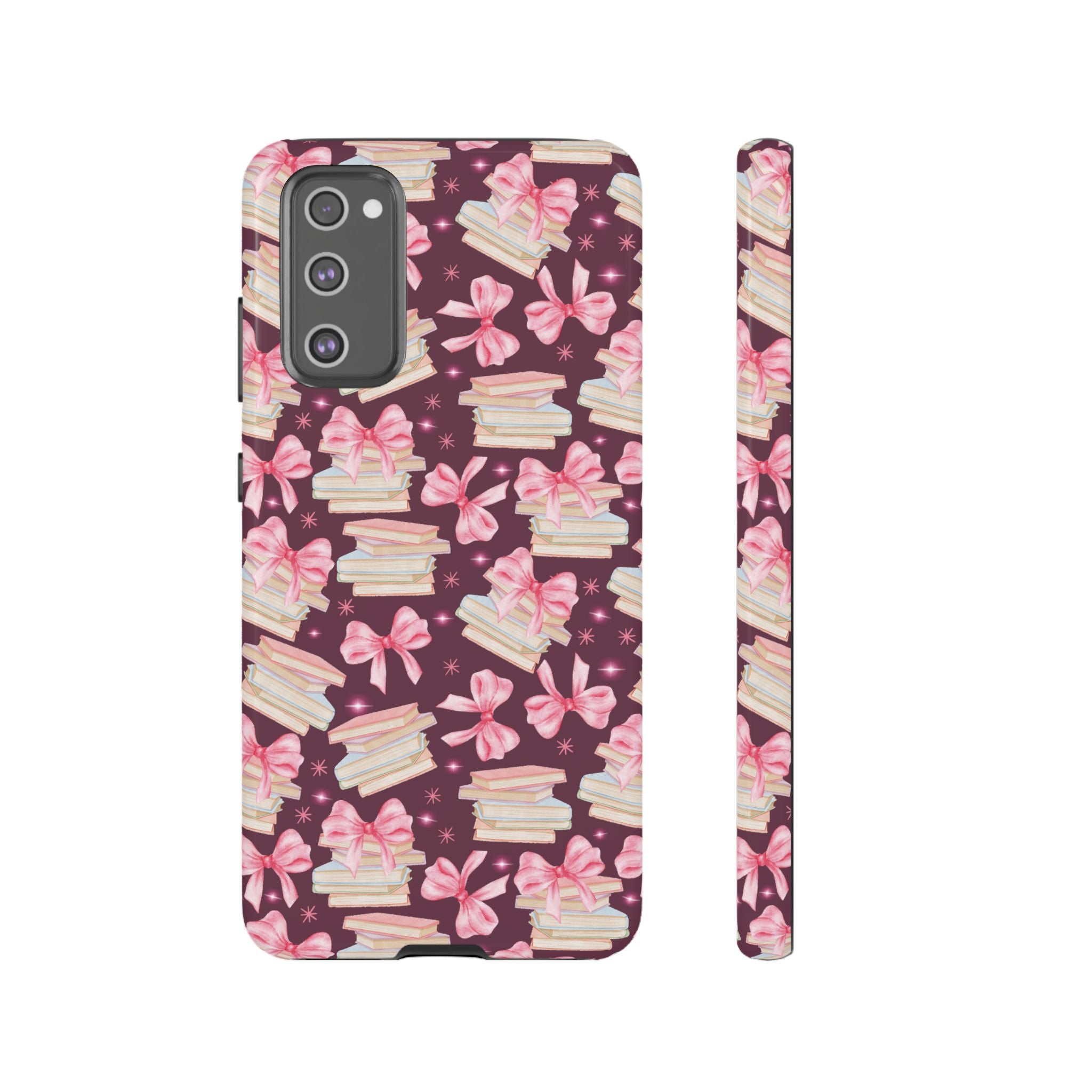 Coquette Pink Bows & Books Phone Case for iPhone 17 and Samsung, Pixel | Stylish Protective Cover Gift for Her Perfect for Floral Lover