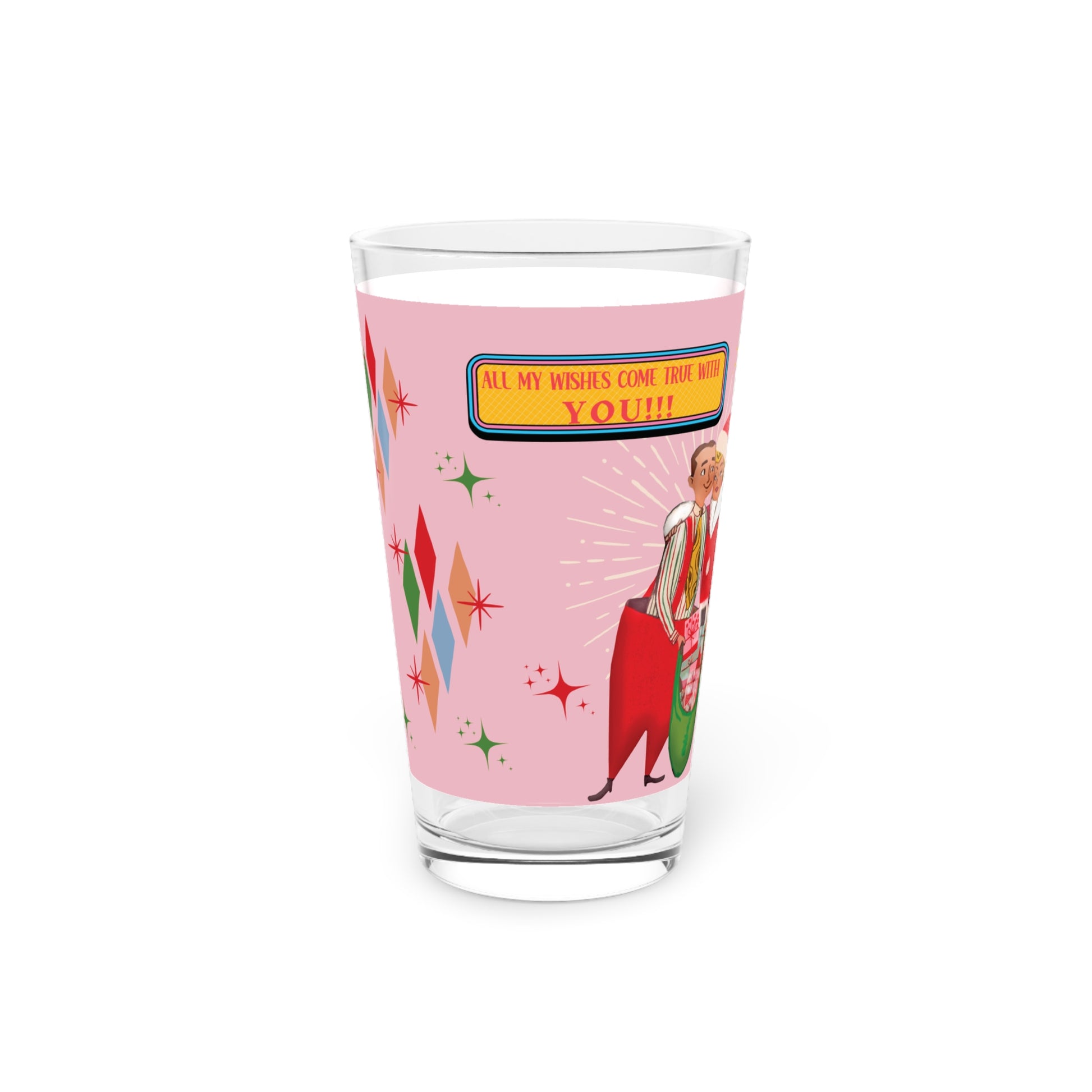 Pink Retro Vintage Franciscan Diamond Starburst Kitsch Christmas Art Pint Glass Housewarming, Wedding, Bridal Shower Glass, Mother's Day Party Drinkware, Housewarming Perfect Gift Party Drinkware, Cocktail, Wedding Perfect for Parties - MRSBYVALLE